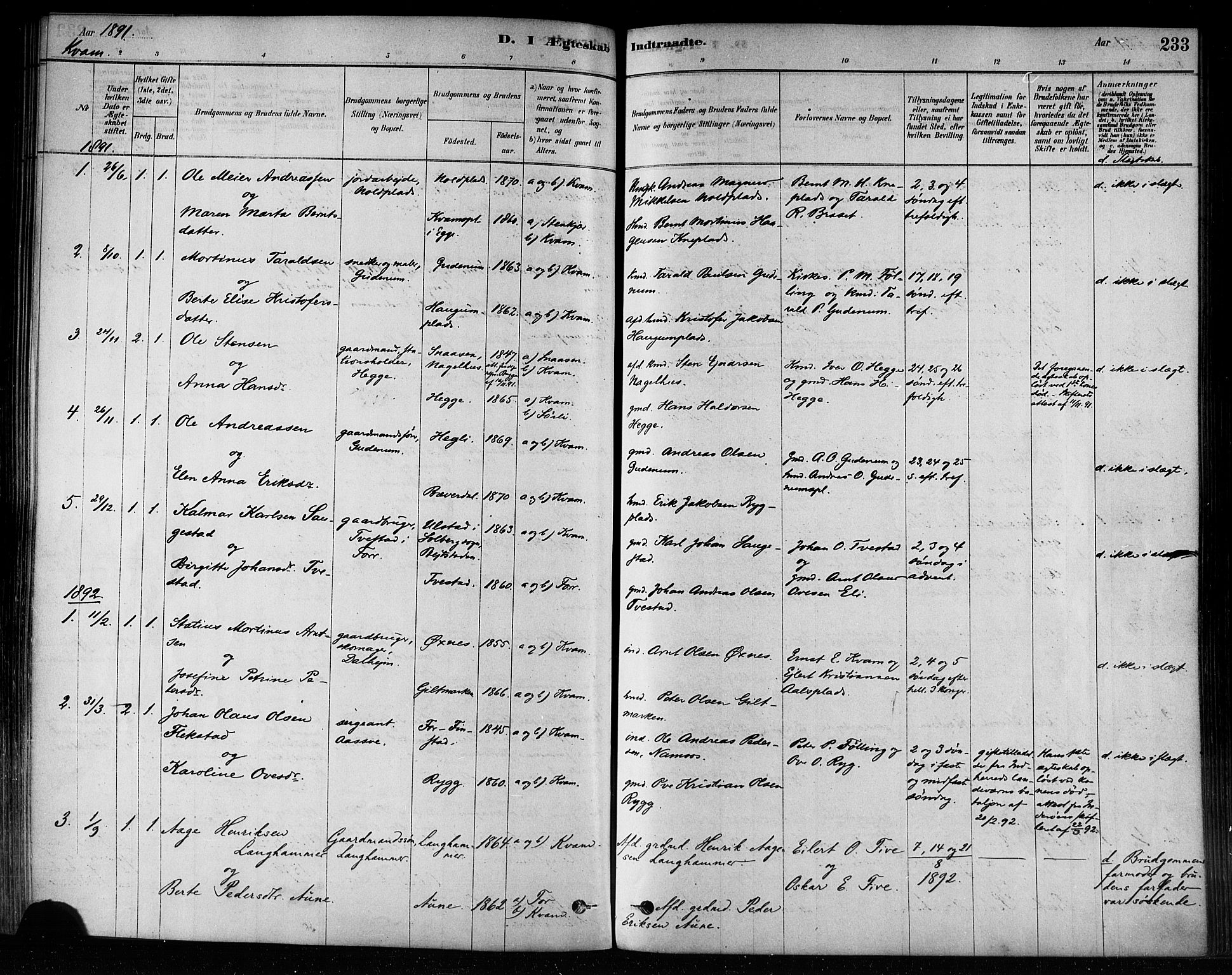 Ministerialprotokoller, klokkerbøker og fødselsregistre - Nord-Trøndelag, SAT/A-1458/746/L0449: Parish register (official) no. 746A07 /2, 1878-1899, p. 233