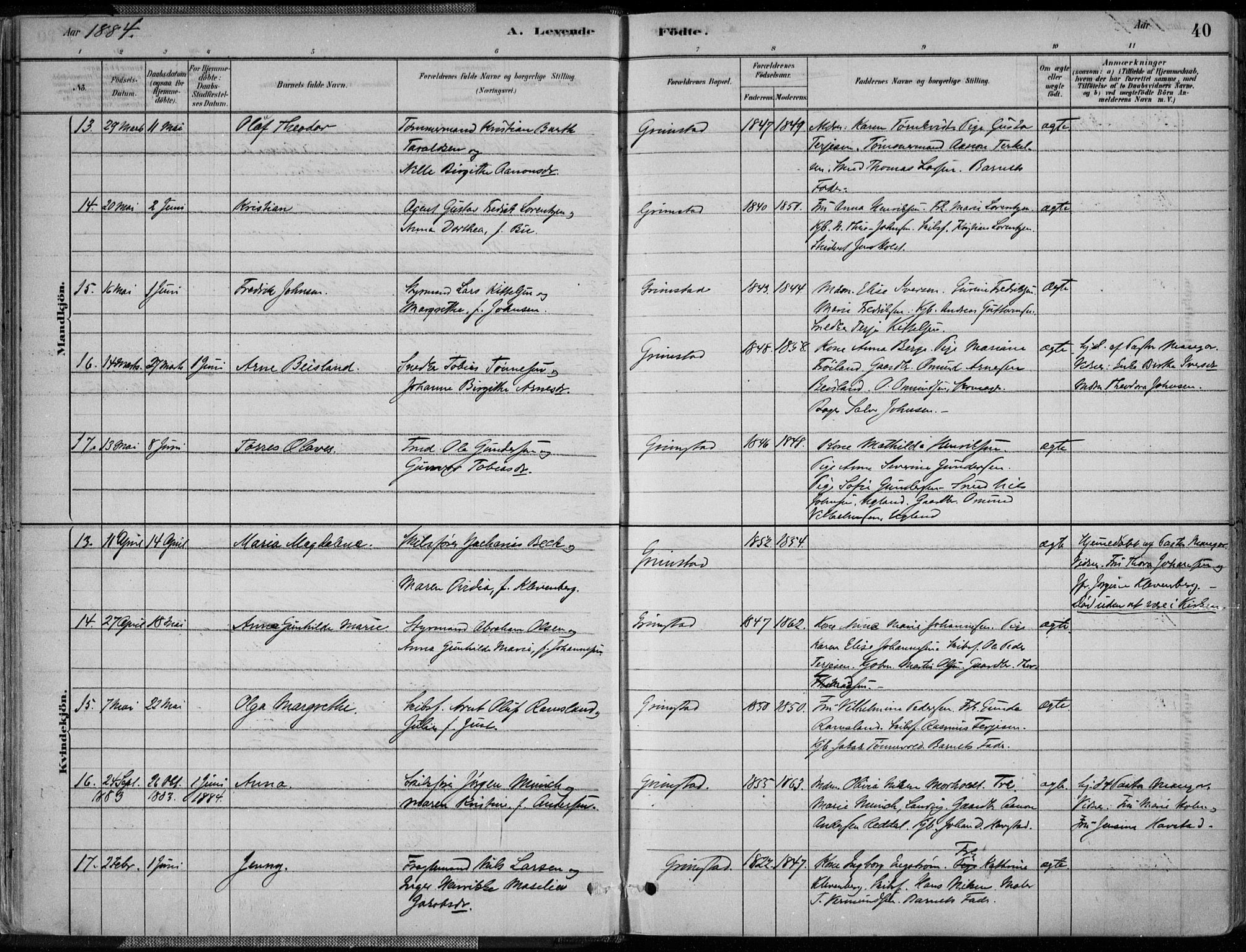 Grimstad sokneprestkontor, AV/SAK-1111-0017/F/Fa/L0003: Parish register (official) no. A 2, 1882-1912, p. 40