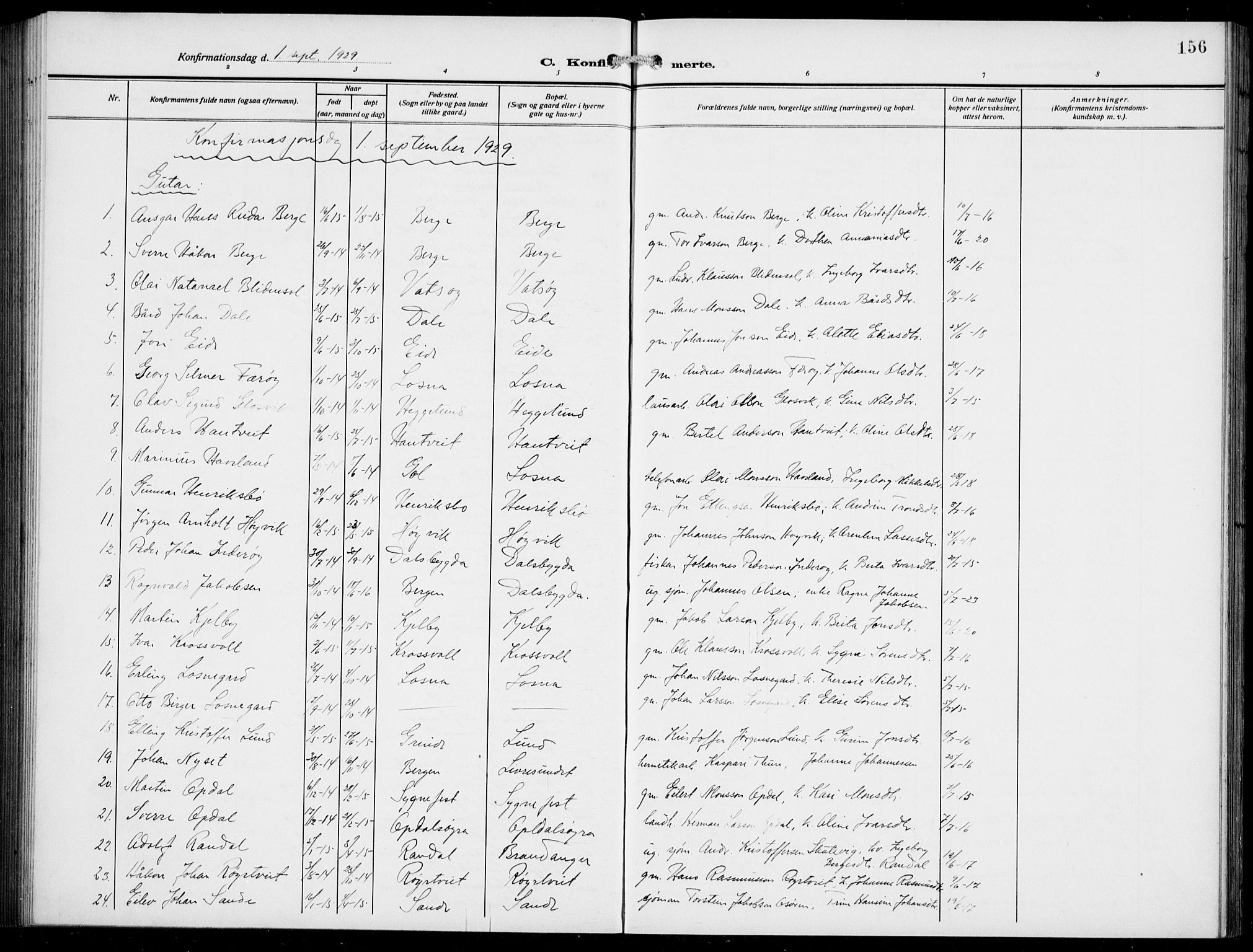 Gulen sokneprestembete, AV/SAB-A-80201/H/Hab/Habb/L0004: Parish register (copy) no. B 4, 1908-1936, p. 156