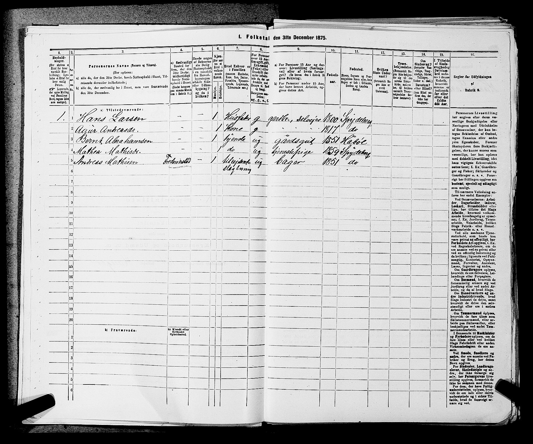 RA, 1875 census for 0123P Spydeberg, 1875, p. 45