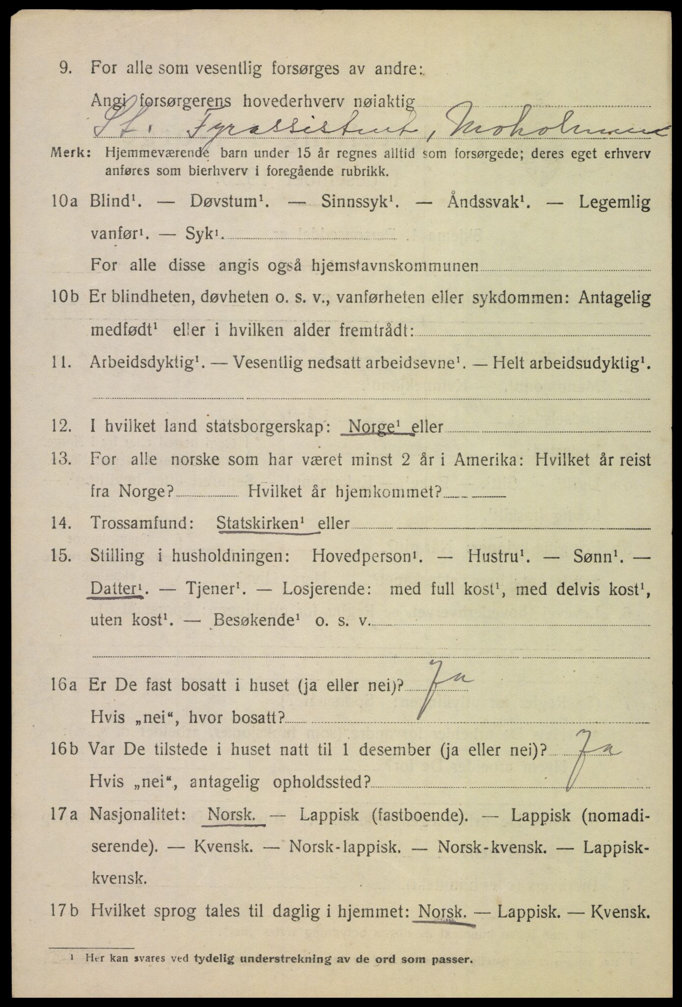 SAT, 1920 census for Vågan, 1920, p. 3164