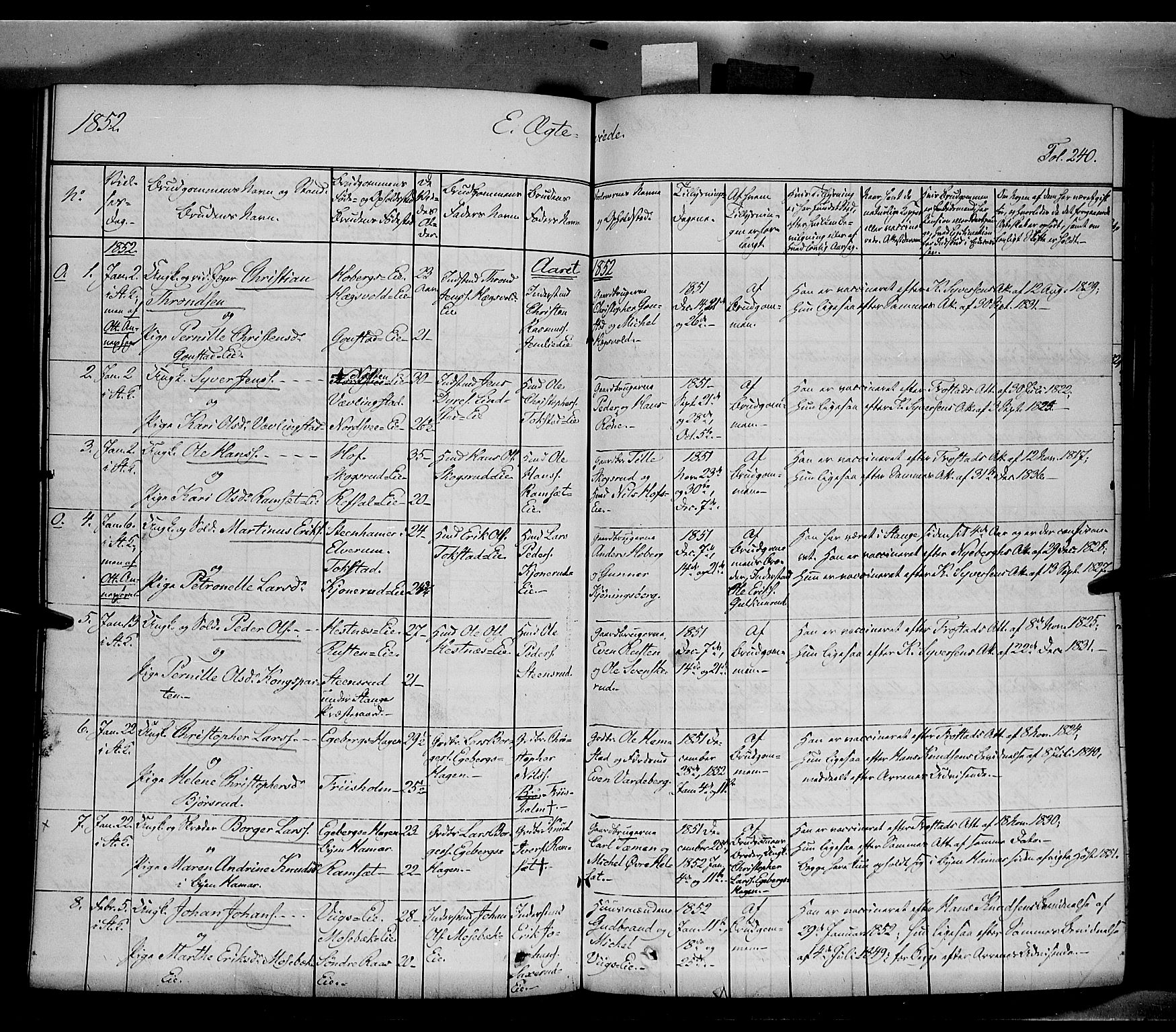 Stange prestekontor, SAH/PREST-002/K/L0011: Parish register (official) no. 11, 1846-1852, p. 240