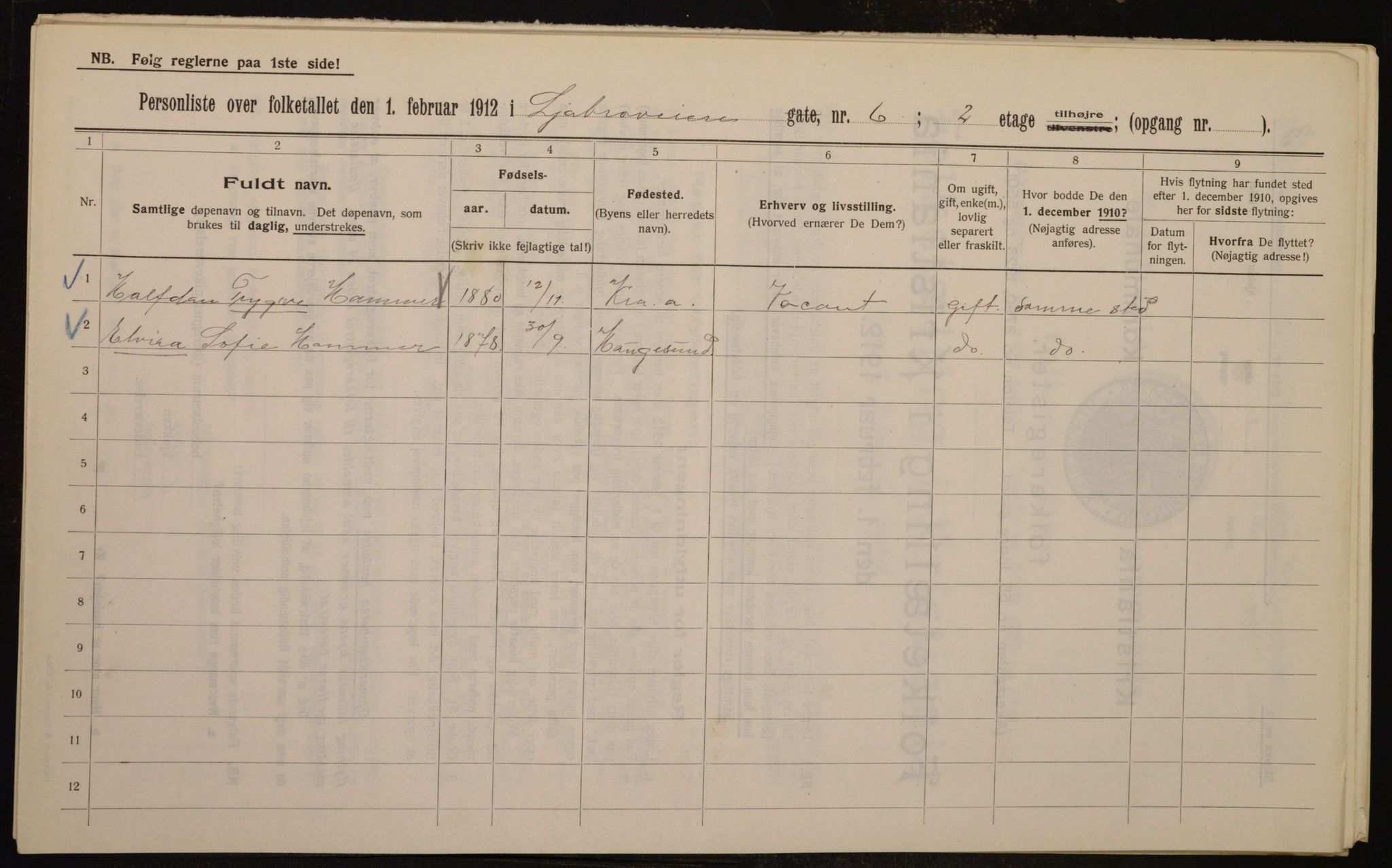 OBA, Municipal Census 1912 for Kristiania, 1912, p. 58175