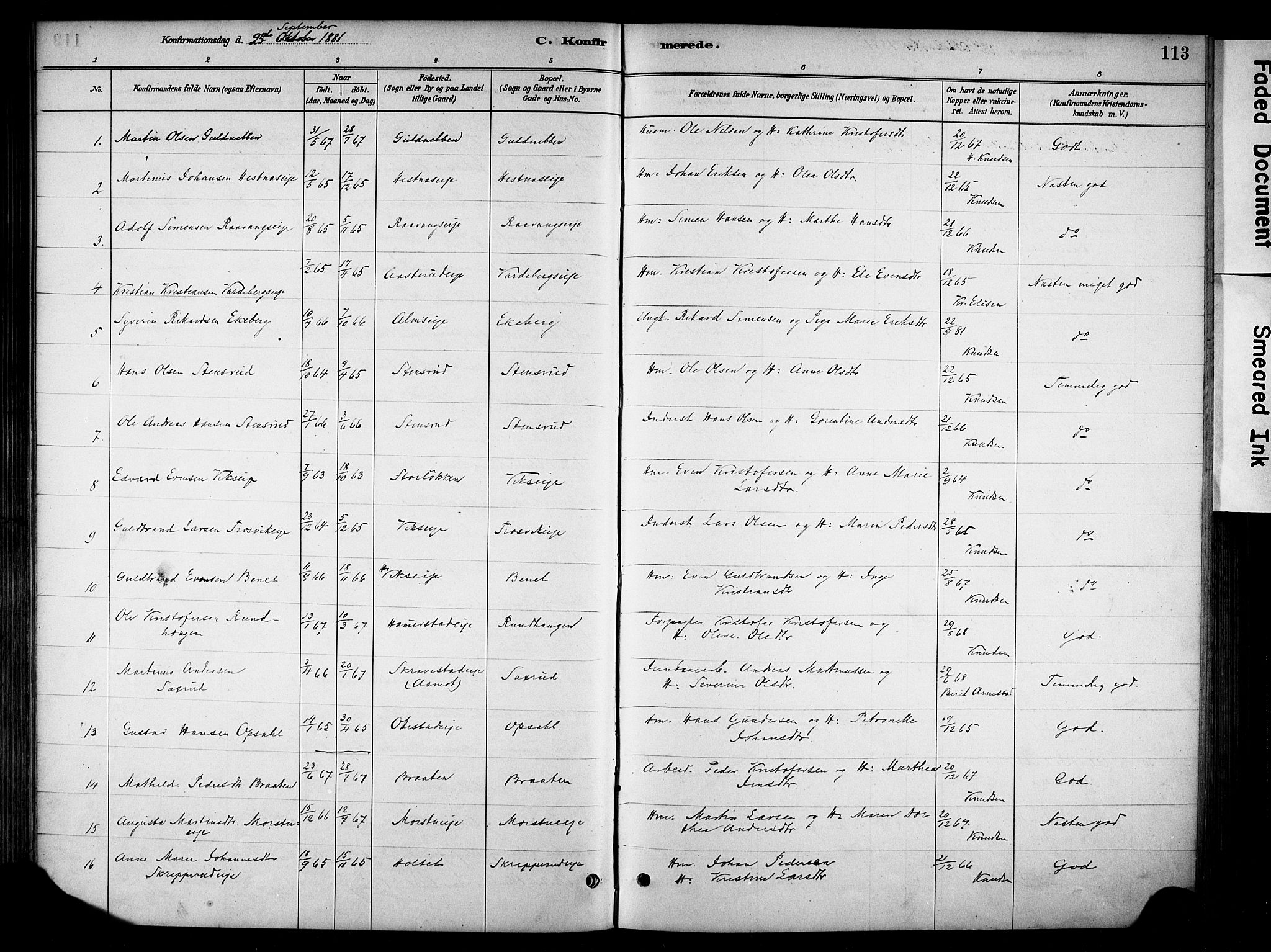 Stange prestekontor, SAH/PREST-002/K/L0018: Parish register (official) no. 18, 1880-1896, p. 113
