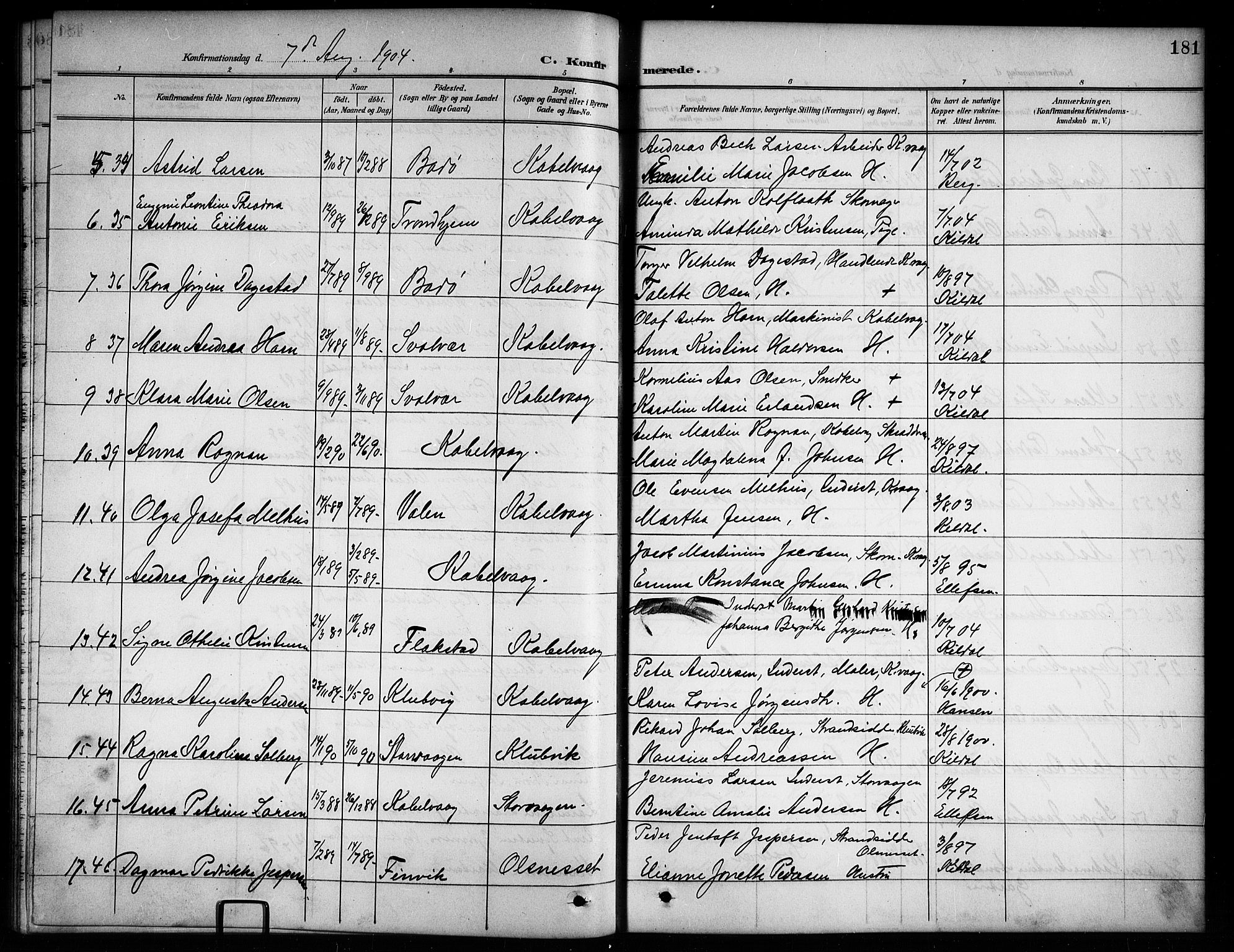 Ministerialprotokoller, klokkerbøker og fødselsregistre - Nordland, AV/SAT-A-1459/874/L1078: Parish register (copy) no. 874C07, 1900-1907, p. 181