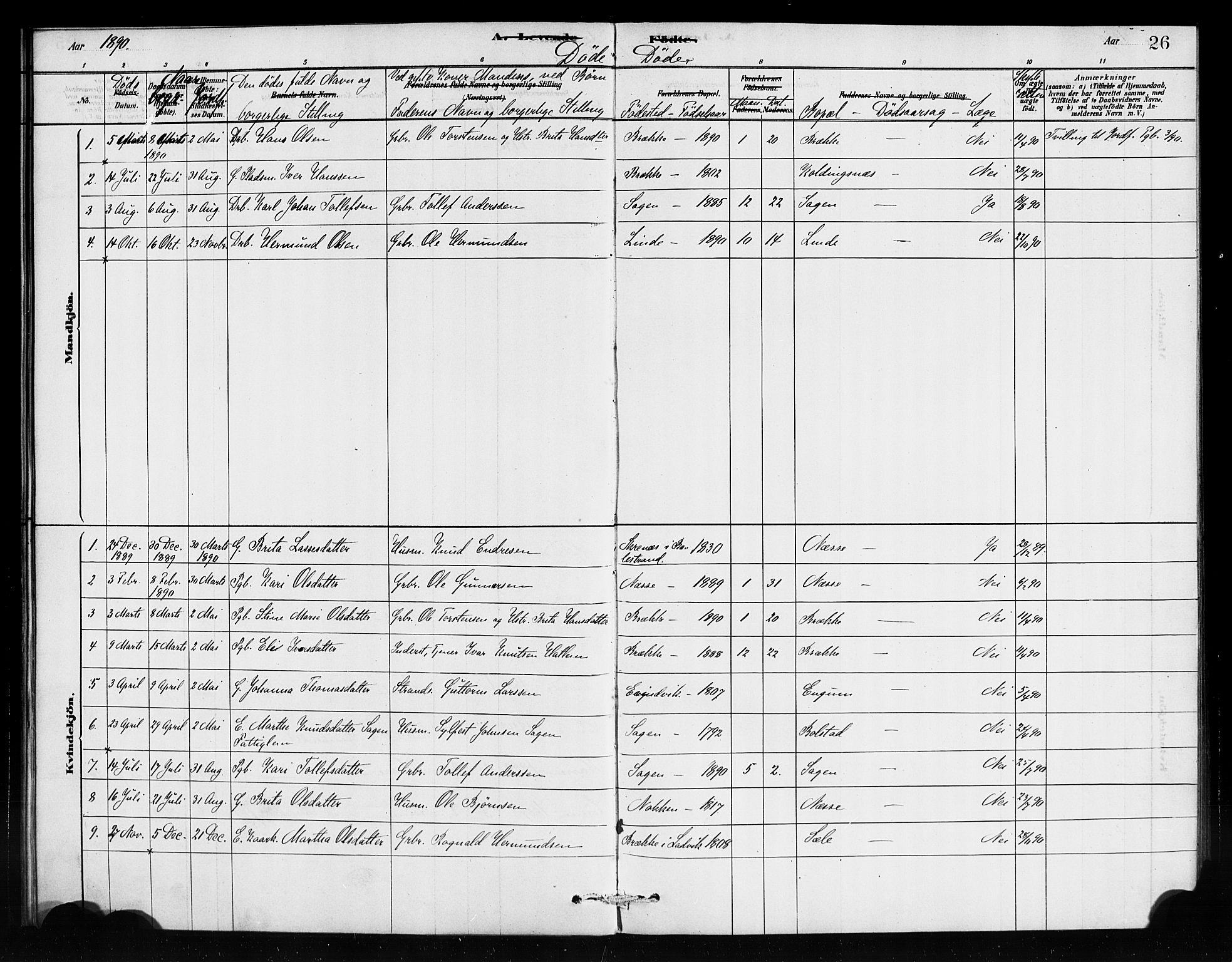 Vik sokneprestembete, AV/SAB-A-81501/H/Haa/Haad/L0001: Parish register (official) no. D 1, 1878-1890, p. 26