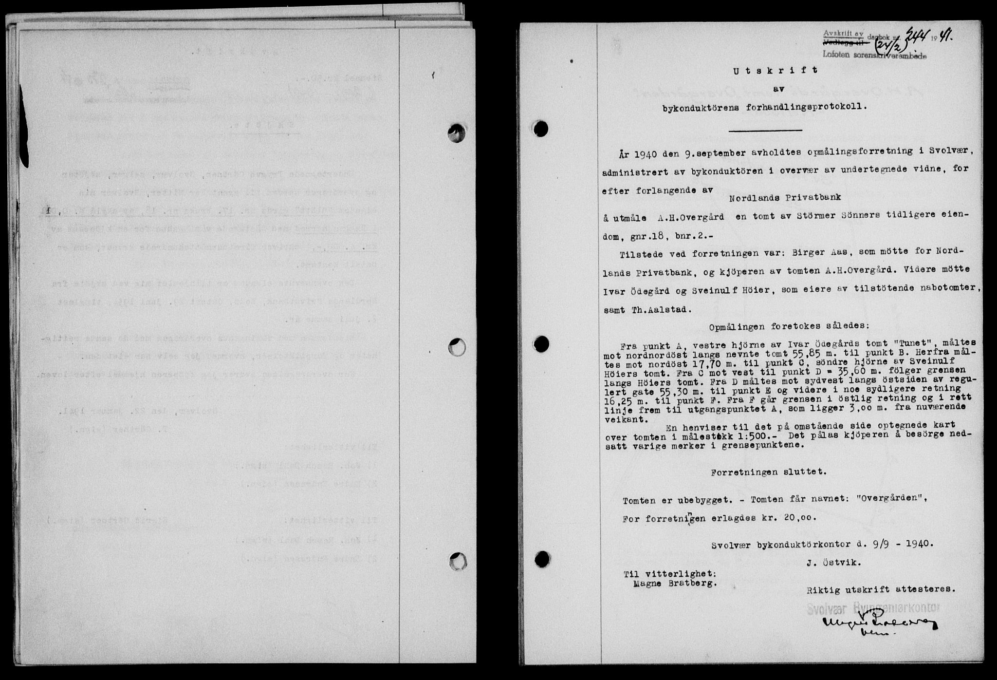 Lofoten sorenskriveri, SAT/A-0017/1/2/2C/L0008a: Mortgage book no. 8a, 1940-1941, Diary no: : 244/1941