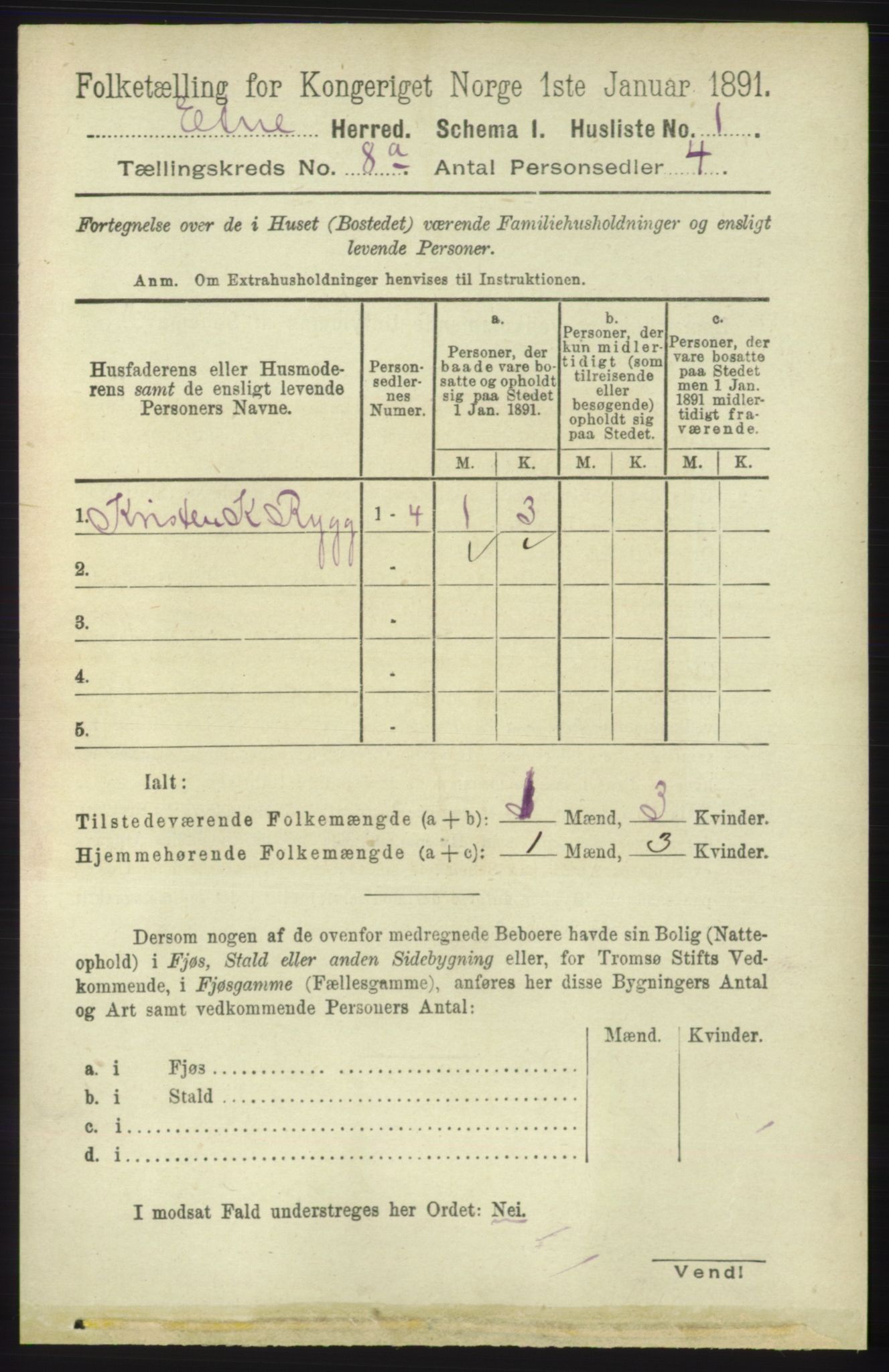 RA, 1891 census for 1211 Etne, 1891, p. 1523