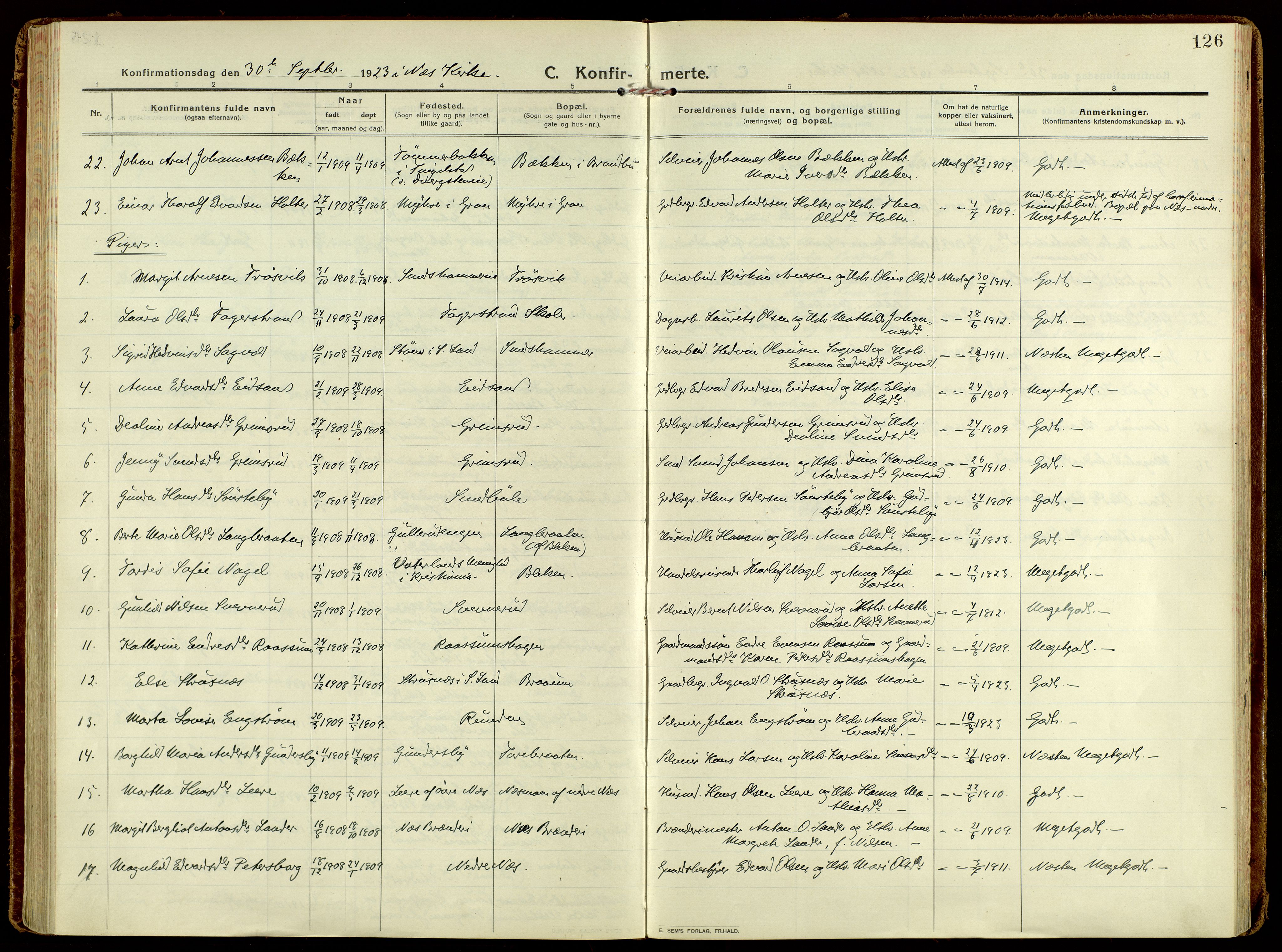 Brandbu prestekontor, SAH/PREST-114/H/Ha/Haa/L0004: Parish register (official) no. 4, 1913-1923, p. 126