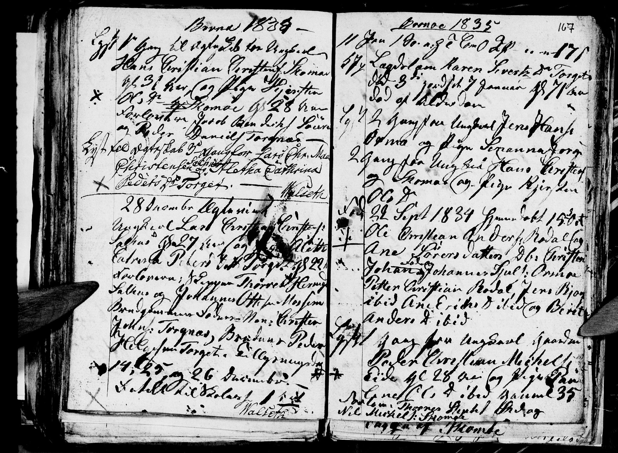 Ministerialprotokoller, klokkerbøker og fødselsregistre - Nordland, SAT/A-1459/813/L0210: Parish register (copy) no. 813C02, 1825-1836, p. 167