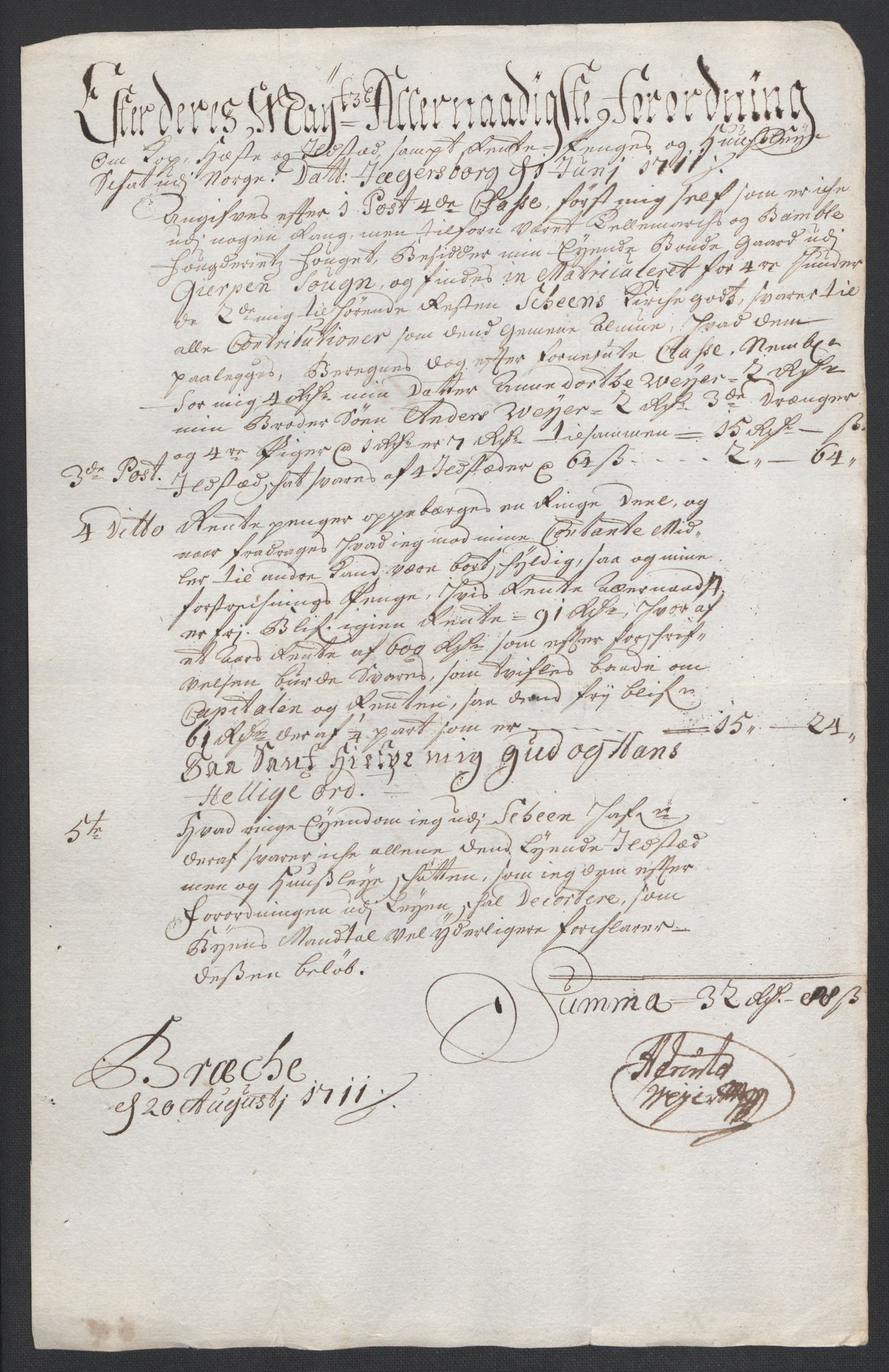 Rentekammeret inntil 1814, Reviderte regnskaper, Fogderegnskap, AV/RA-EA-4092/R36/L2120: Fogderegnskap Øvre og Nedre Telemark og Bamble, 1711, p. 201