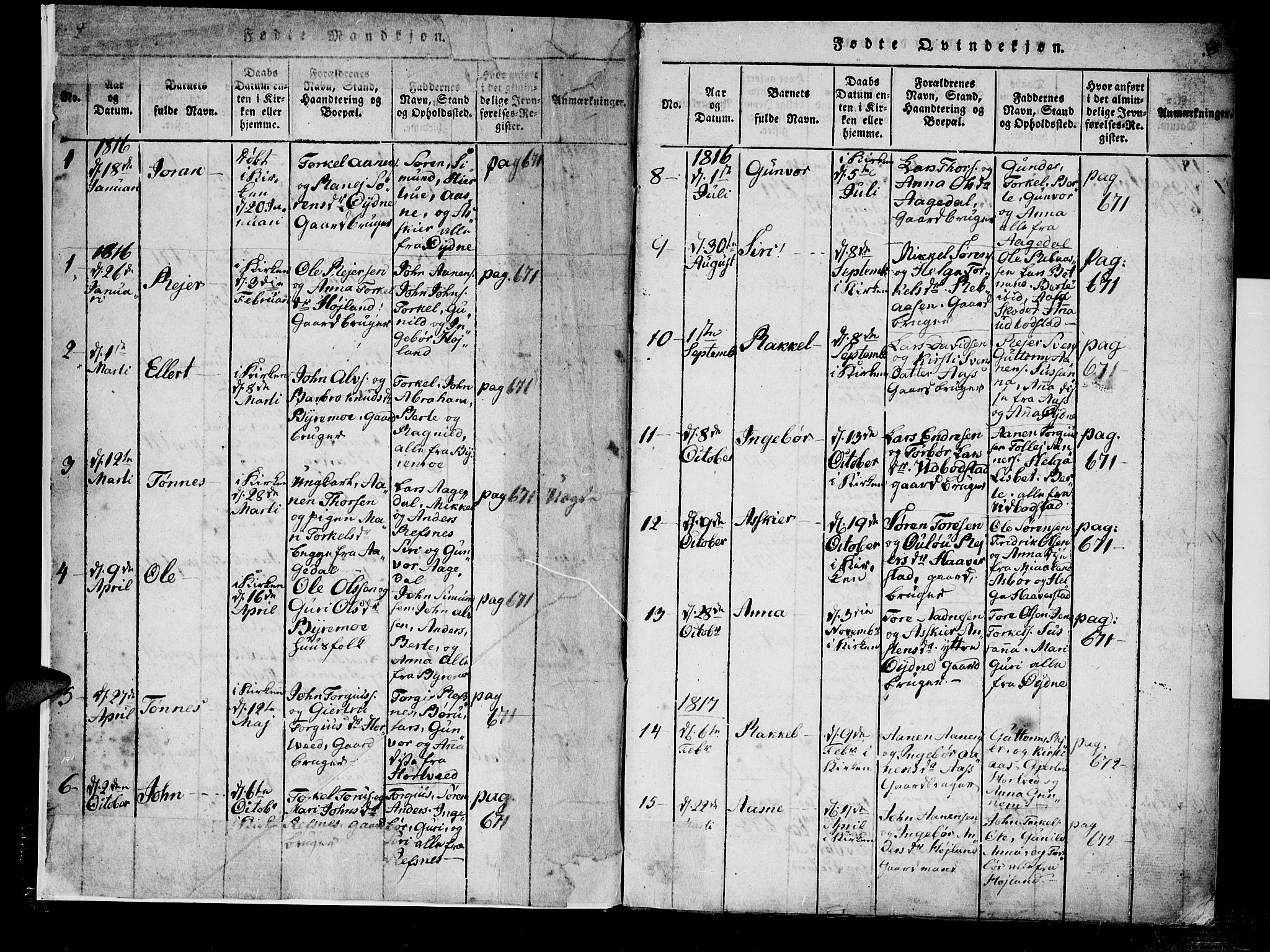 Bjelland sokneprestkontor, AV/SAK-1111-0005/F/Fa/Fac/L0001: Parish register (official) no. A 1, 1815-1866, p. 2-3