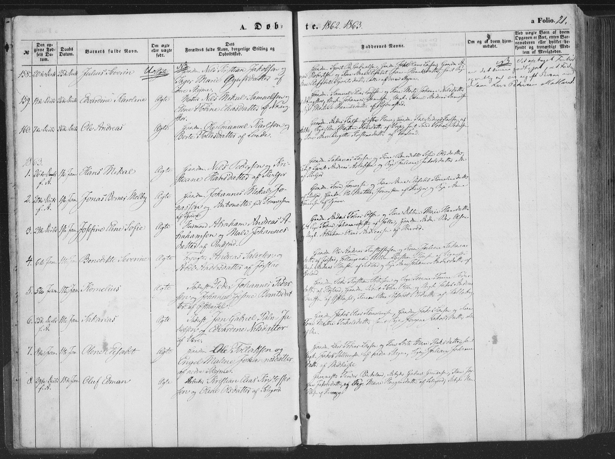 Lista sokneprestkontor, AV/SAK-1111-0027/F/Fa/L0011: Parish register (official) no. A 11, 1861-1878, p. 21