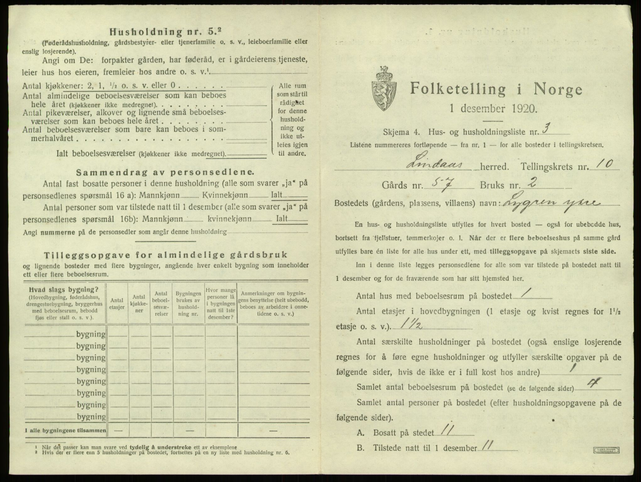 SAB, 1920 census for Lindås, 1920, p. 682