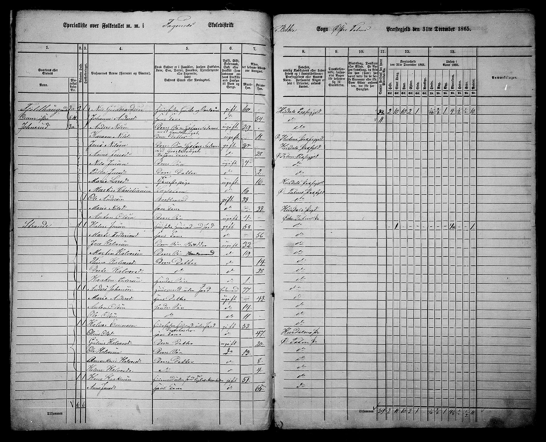 RA, 1865 census for Østre Toten, 1865, p. 15