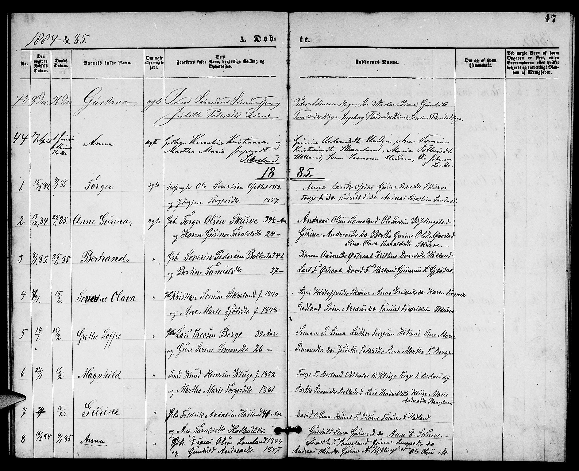Lye sokneprestkontor, AV/SAST-A-101794/001/30BB/L0005: Parish register (copy) no. B 5, 1875-1886, p. 47