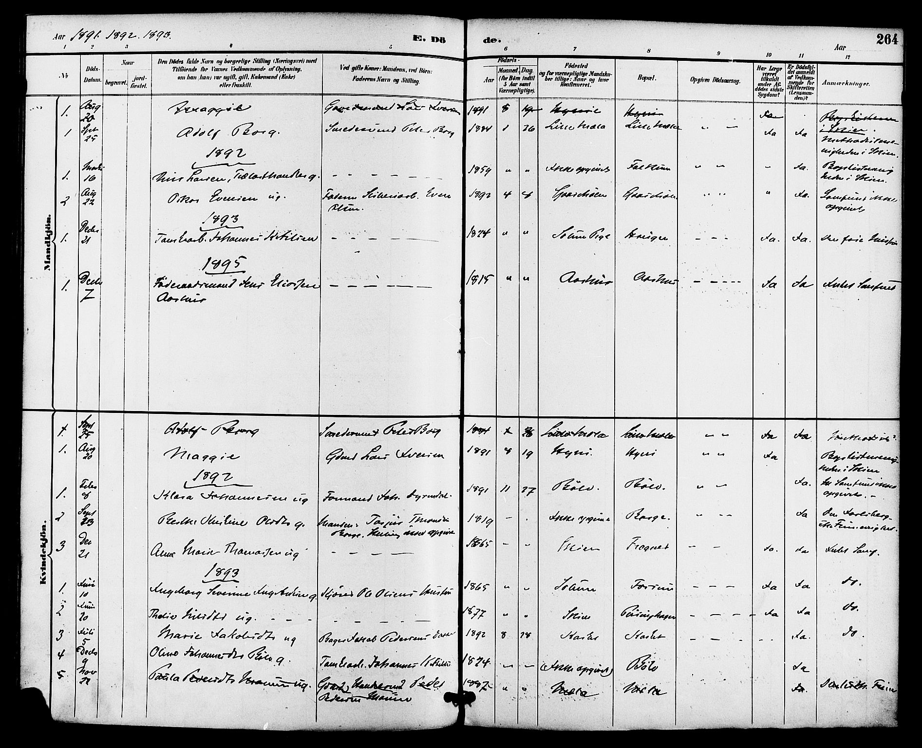 Gjerpen kirkebøker, SAKO/A-265/F/Fa/L0010: Parish register (official) no. I 10, 1886-1895, p. 264