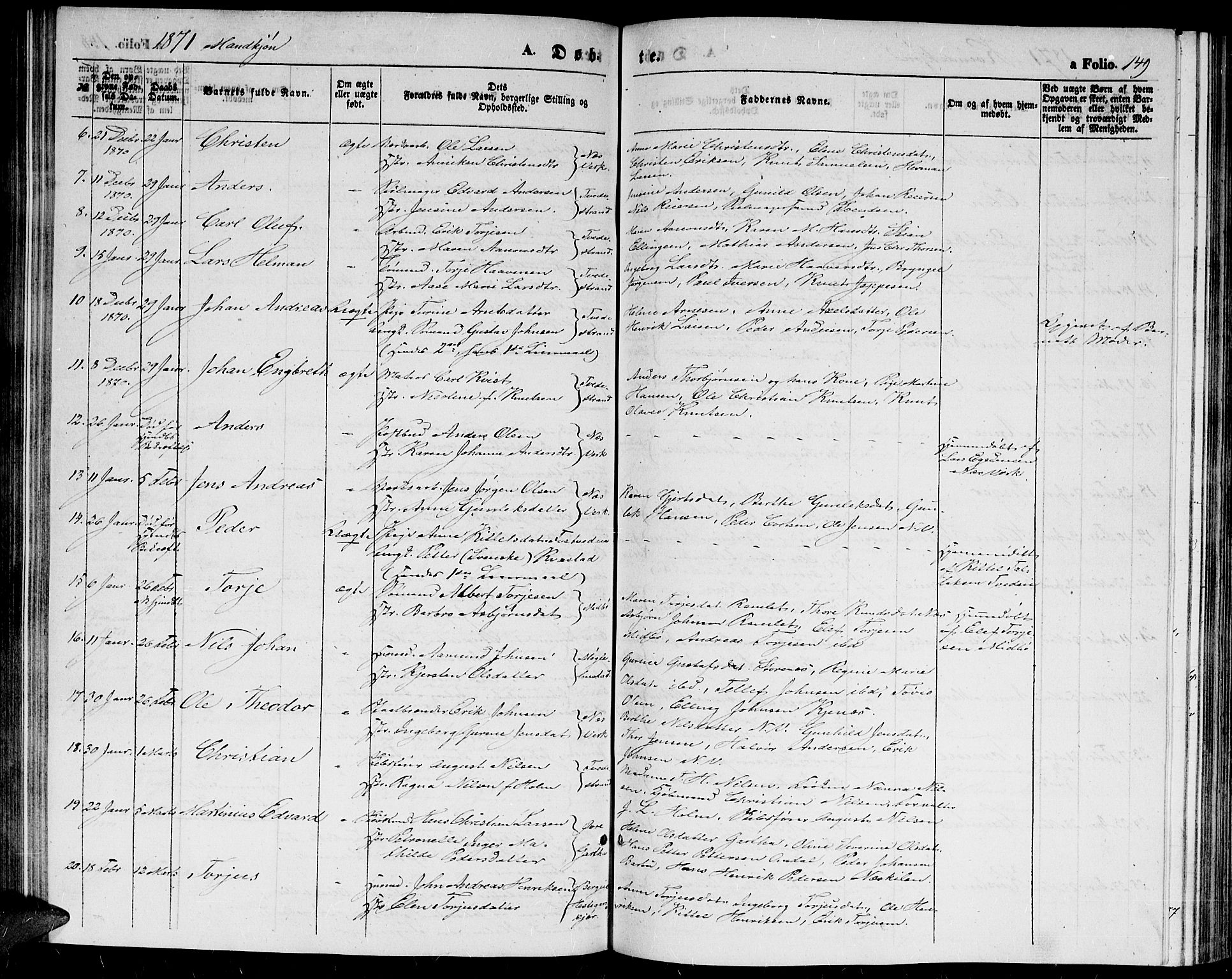 Holt sokneprestkontor, SAK/1111-0021/F/Fb/L0008: Parish register (copy) no. B 8, 1858-1871, p. 149