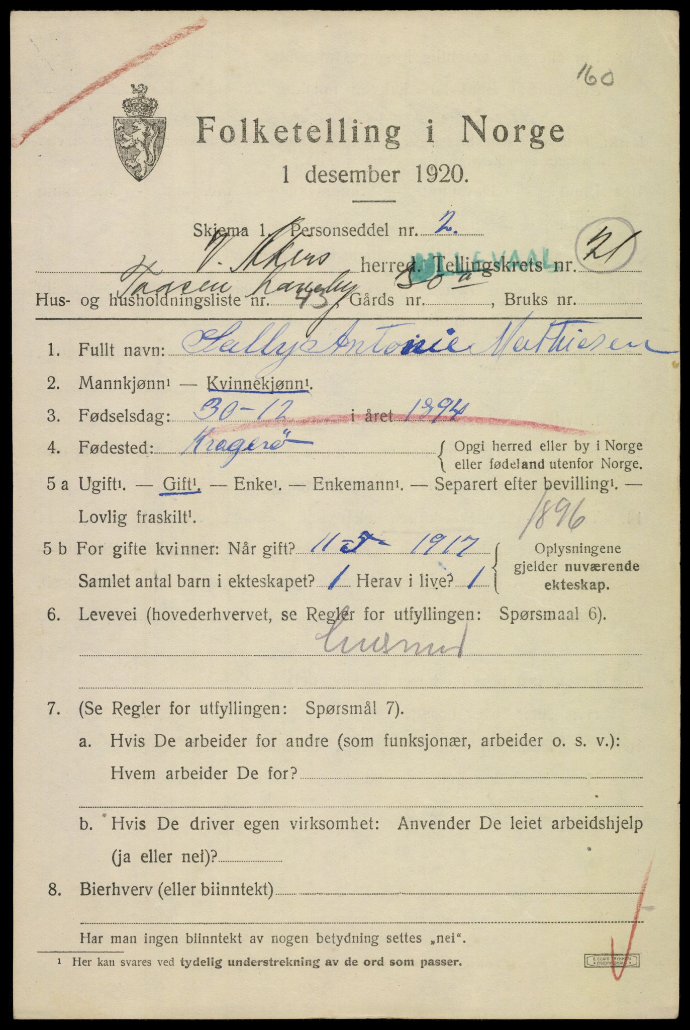 SAO, 1920 census for Aker, 1920, p. 125798