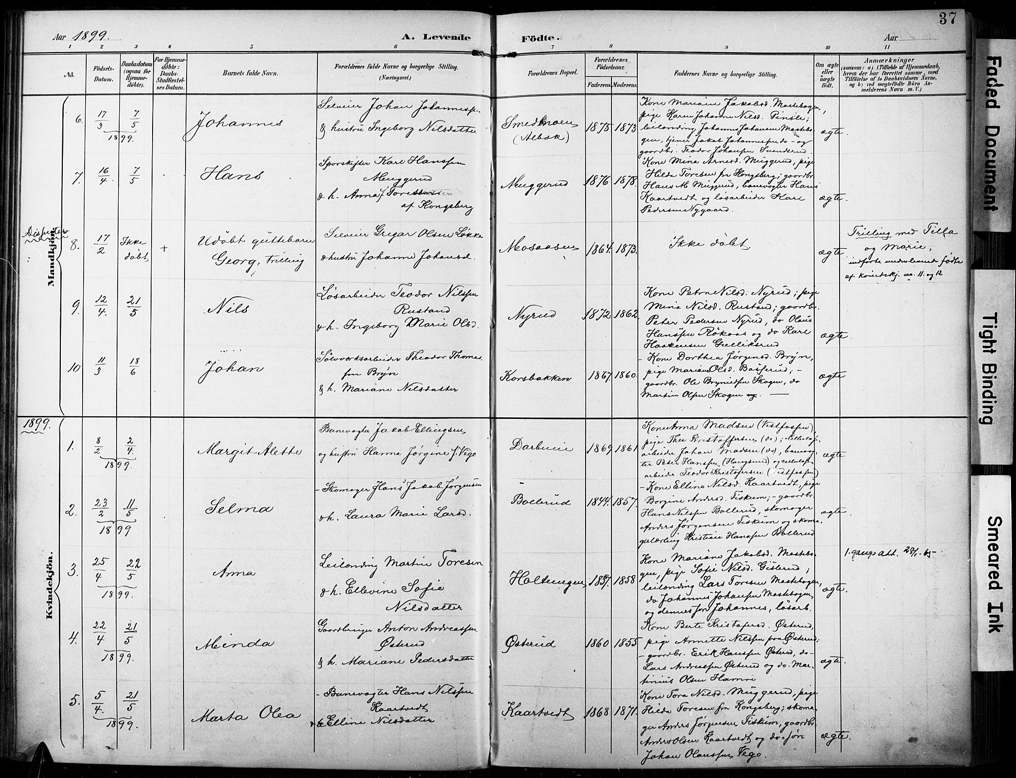 Fiskum kirkebøker, AV/SAKO-A-15/F/Fa/L0003: Parish register (official) no. 3, 1890-1905, p. 37