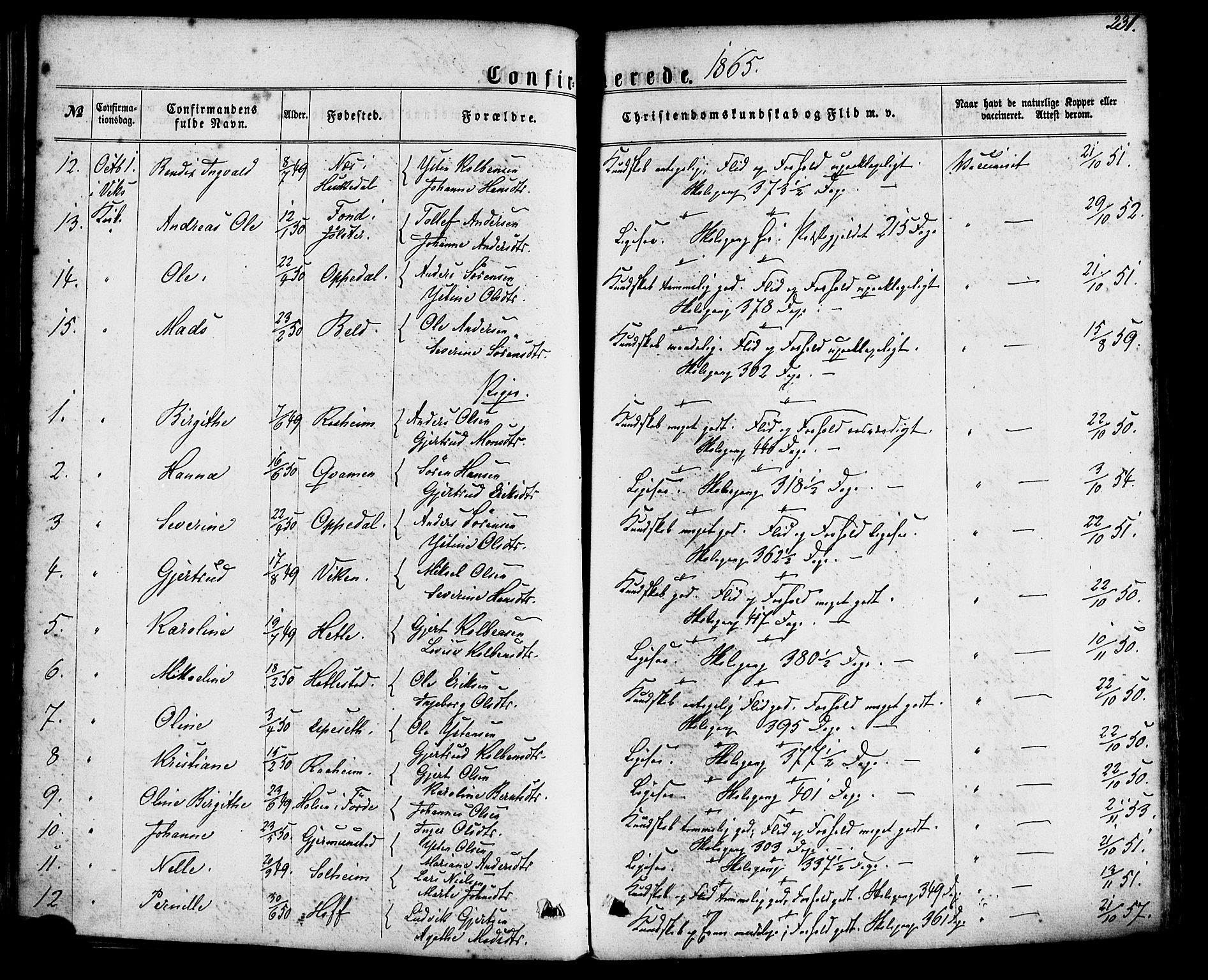 Gaular sokneprestembete, SAB/A-80001/H/Haa: Parish register (official) no. A 5, 1860-1881, p. 231