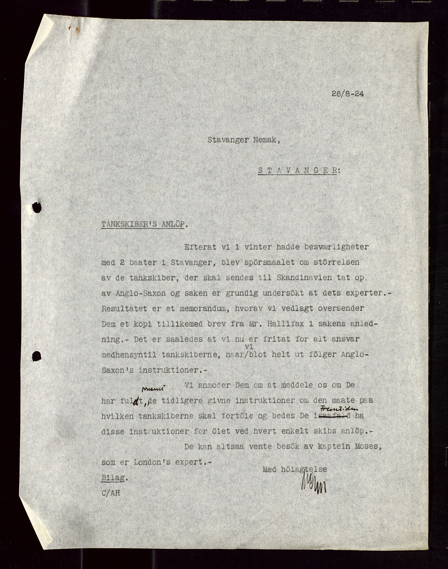 Pa 1521 - A/S Norske Shell, SAST/A-101915/E/Ea/Eaa/L0013: Sjefskorrespondanse, 1924, p. 235