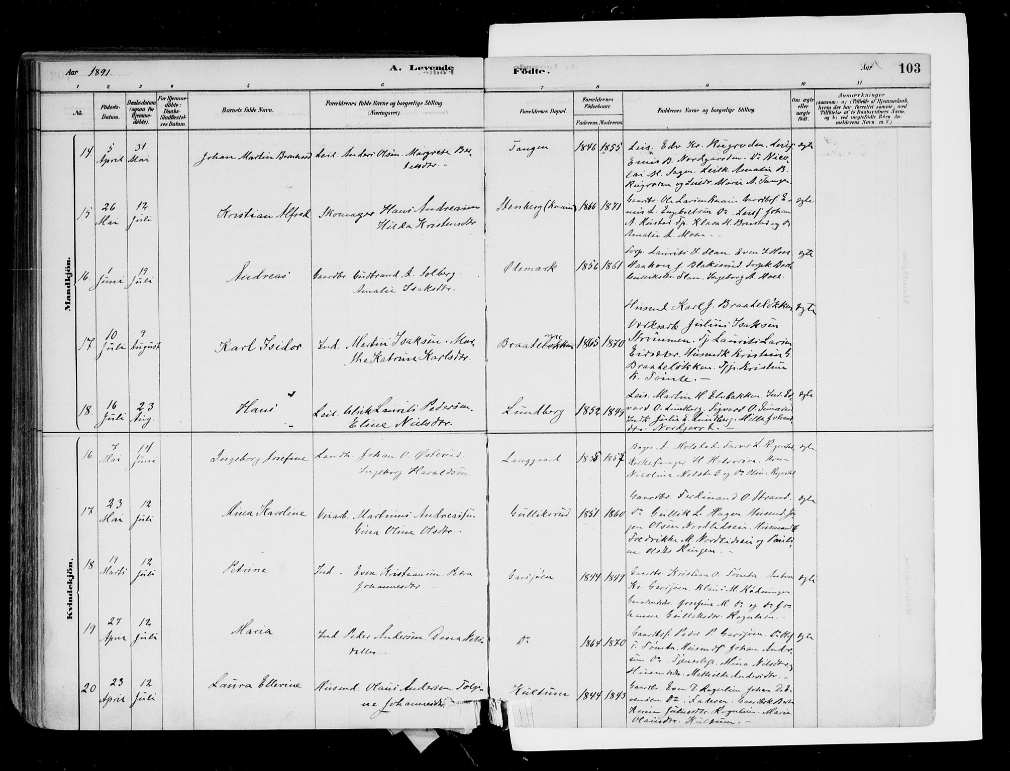 Hurdal prestekontor Kirkebøker, AV/SAO-A-10889/F/Fa/L0007: Parish register (official) no. I 7, 1878-1906, p. 103