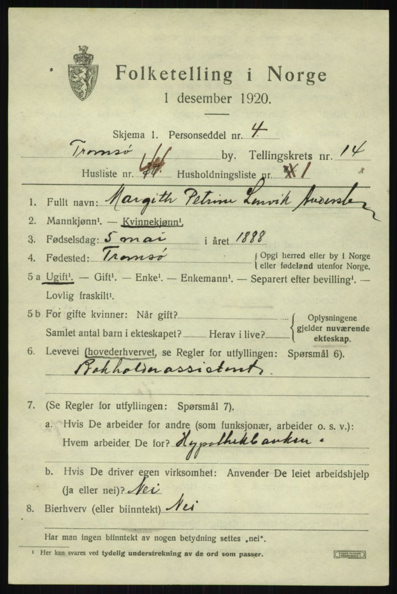 SATØ, 1920 census for Tromsø, 1920, p. 27093