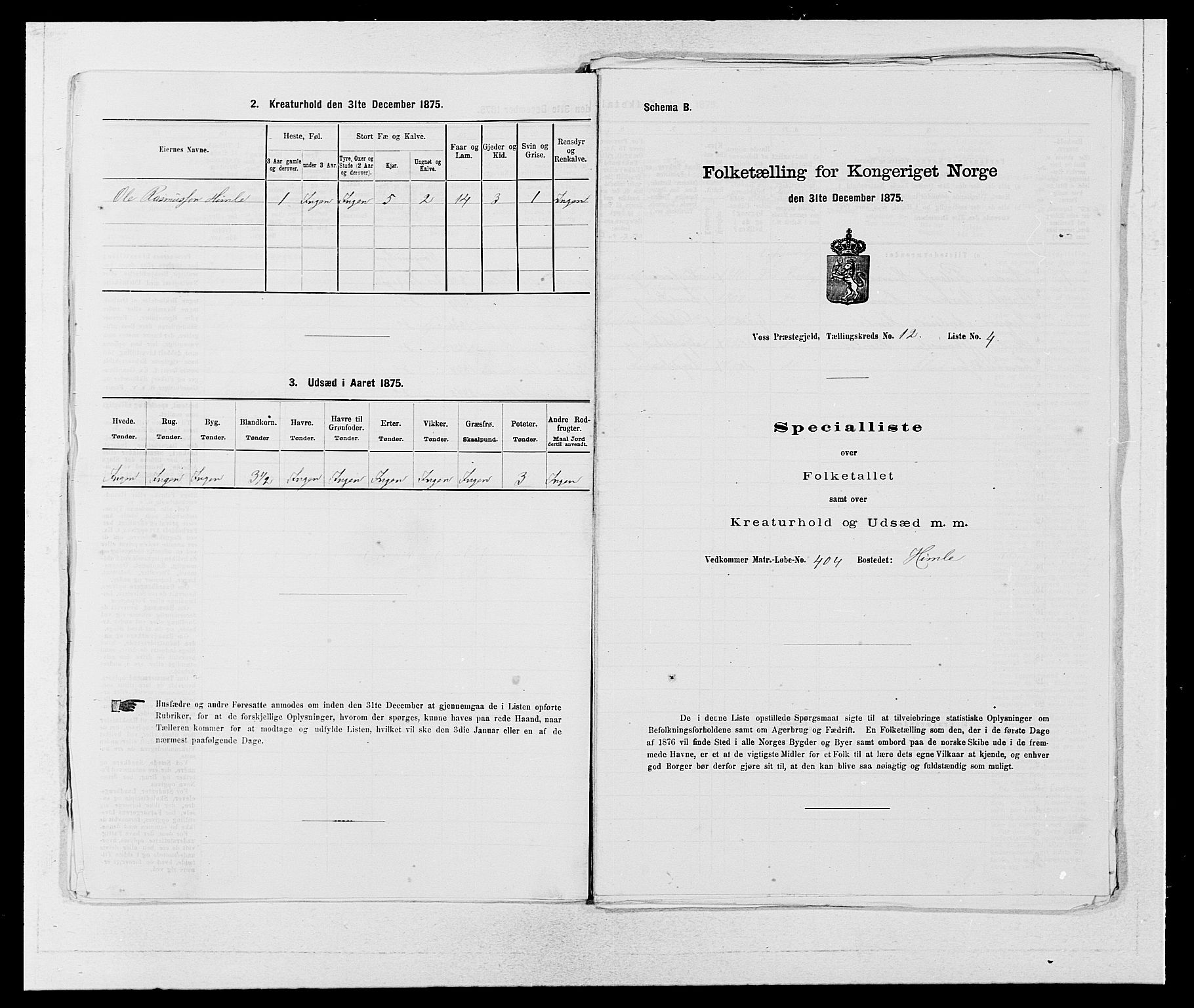 SAB, 1875 census for 1235P Voss, 1875, p. 1405