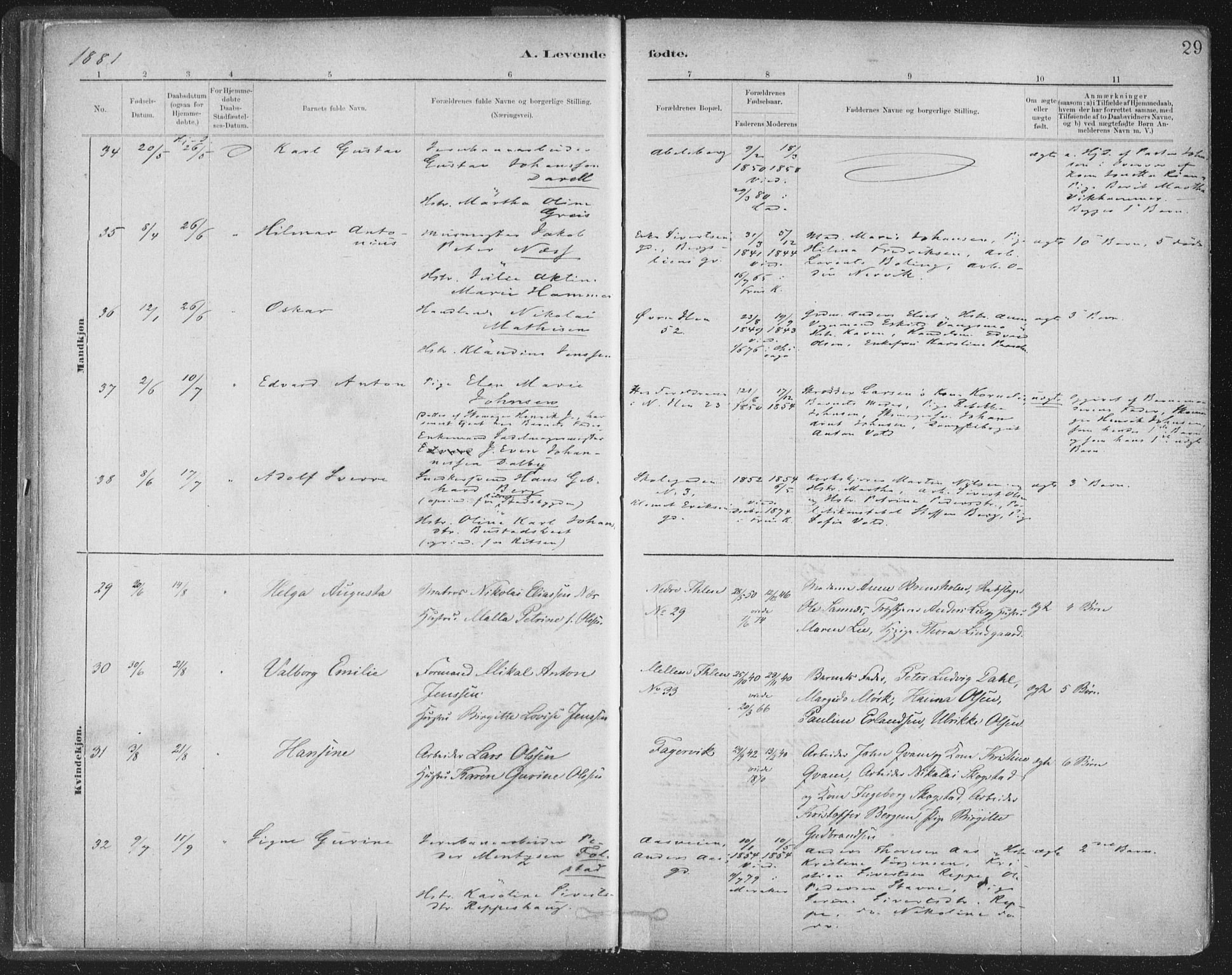 Ministerialprotokoller, klokkerbøker og fødselsregistre - Sør-Trøndelag, AV/SAT-A-1456/603/L0162: Parish register (official) no. 603A01, 1879-1895, p. 29