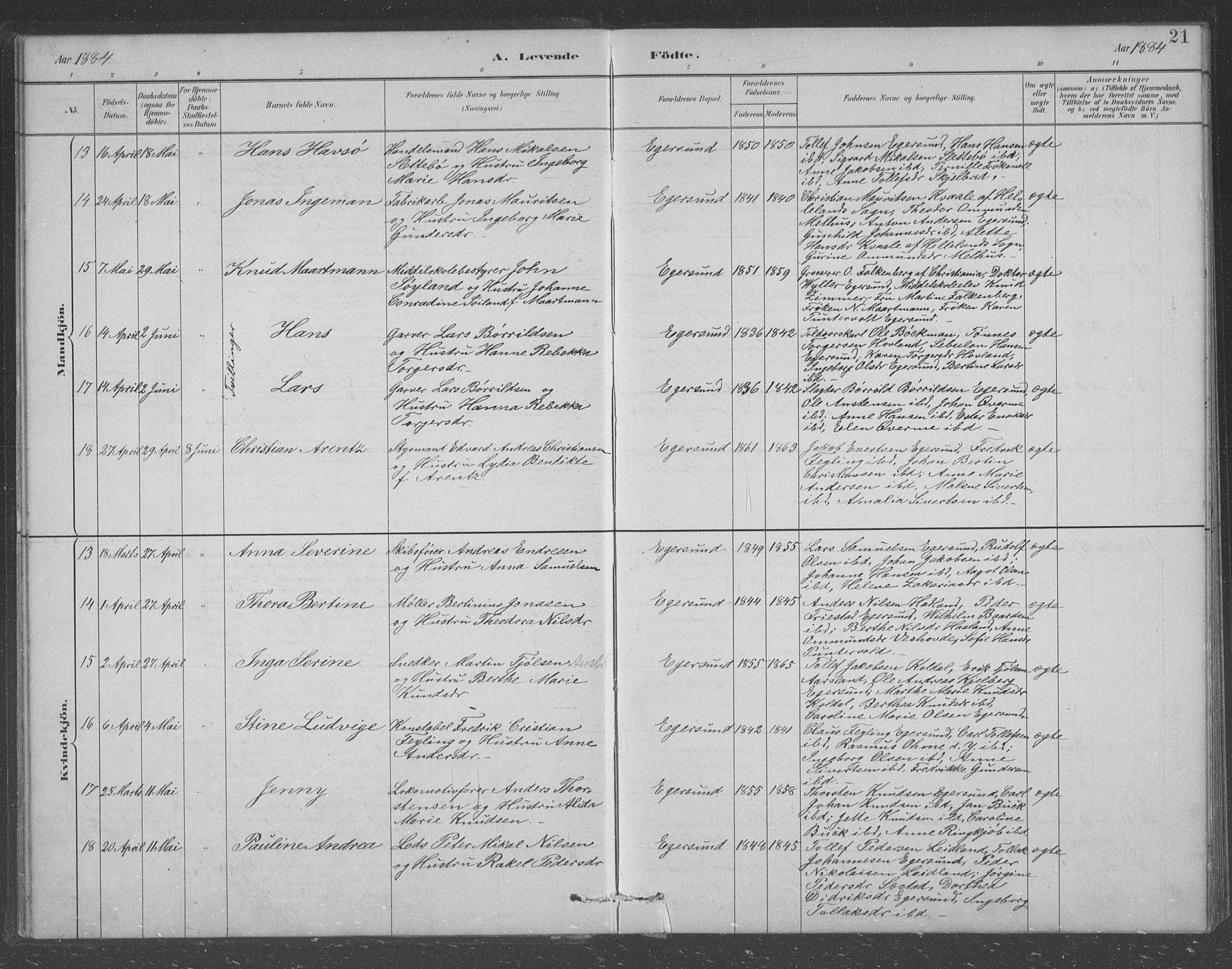 Eigersund sokneprestkontor, AV/SAST-A-101807/S09/L0008: Parish register (copy) no. B 8, 1882-1892, p. 21