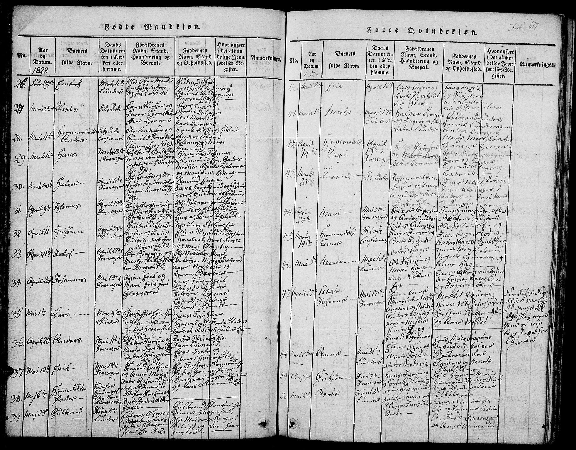 Jevnaker prestekontor, SAH/PREST-116/H/Ha/Hab/L0001: Parish register (copy) no. 1, 1815-1837, p. 67