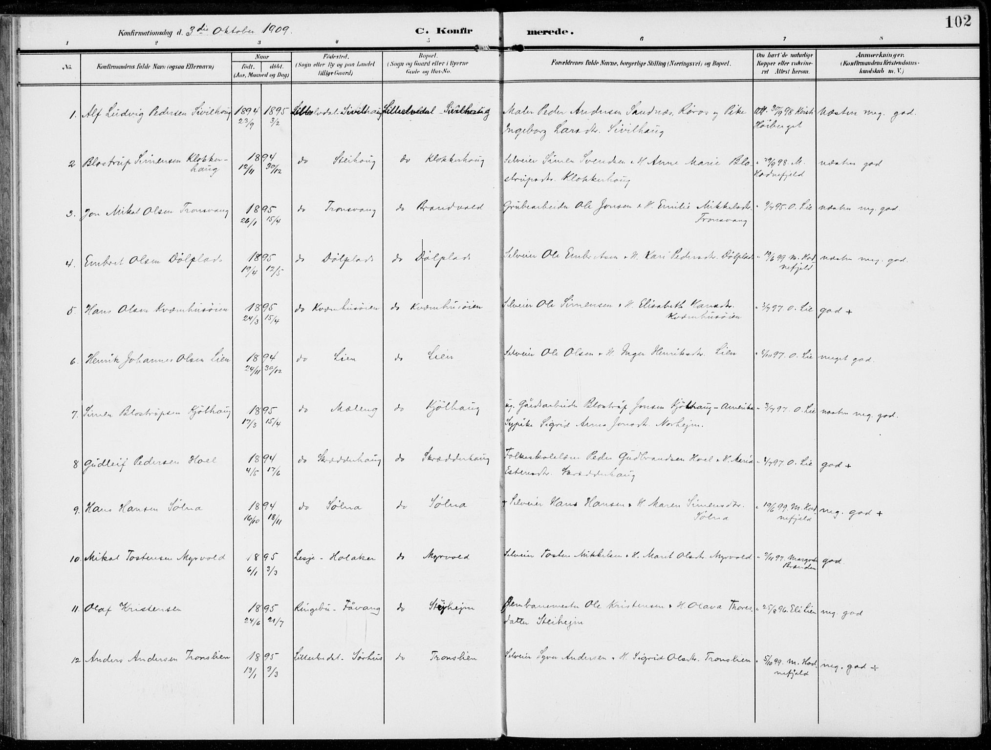 Alvdal prestekontor, SAH/PREST-060/H/Ha/Haa/L0004: Parish register (official) no. 4, 1907-1919, p. 102