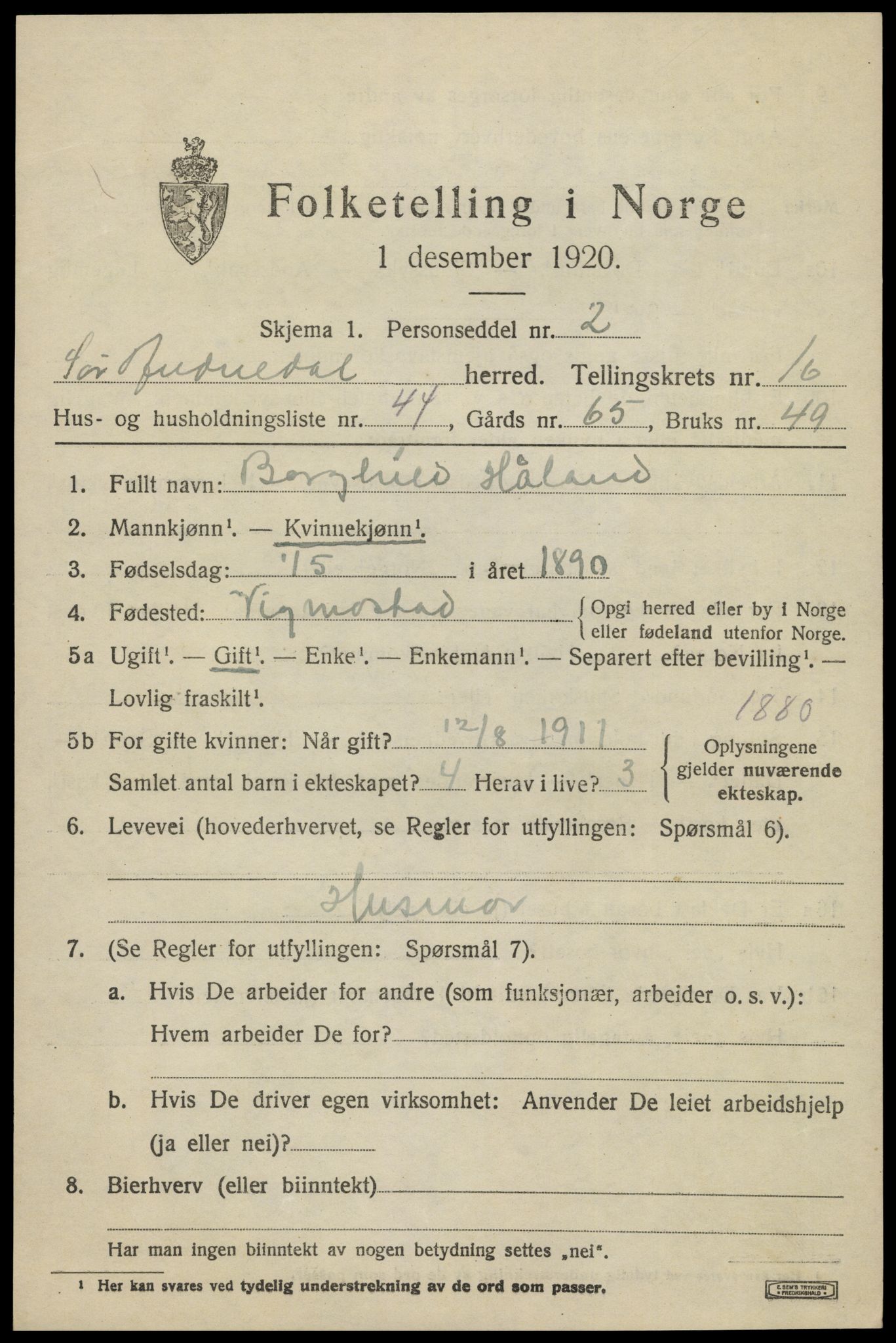 SAK, 1920 census for Sør-Audnedal, 1920, p. 6265