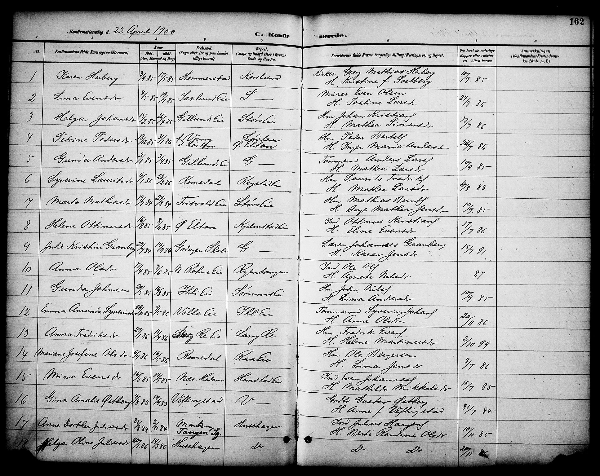 Stange prestekontor, AV/SAH-PREST-002/K/L0020: Parish register (official) no. 20, 1894-1905, p. 162