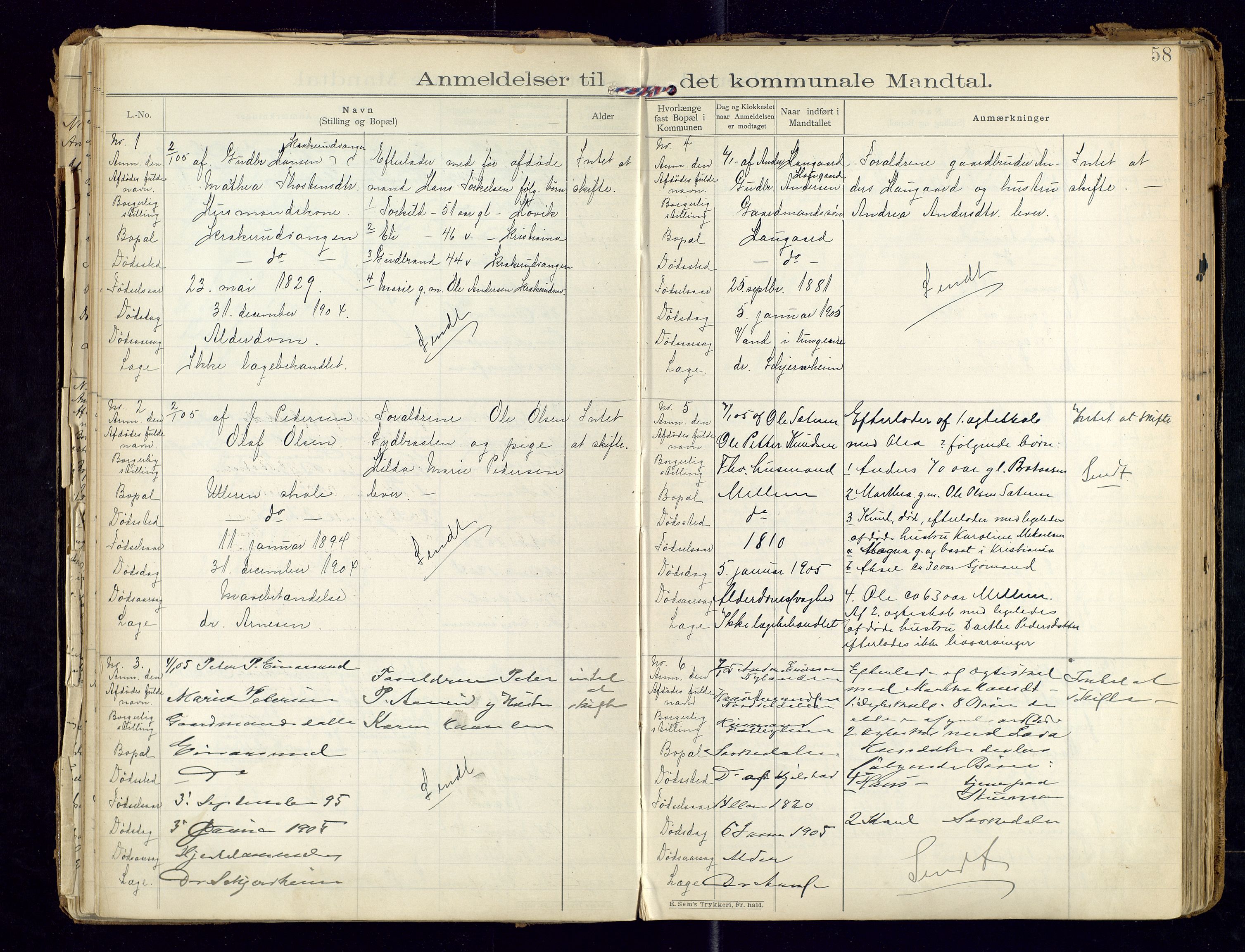 Sør-Odal lensmannskontor, AV/SAH-LHS-022/H/Hb/L0001/0002: Protokoller over anmeldte dødsfall / Protokoll over anmeldte dødsfall, 1901-1913, p. 58