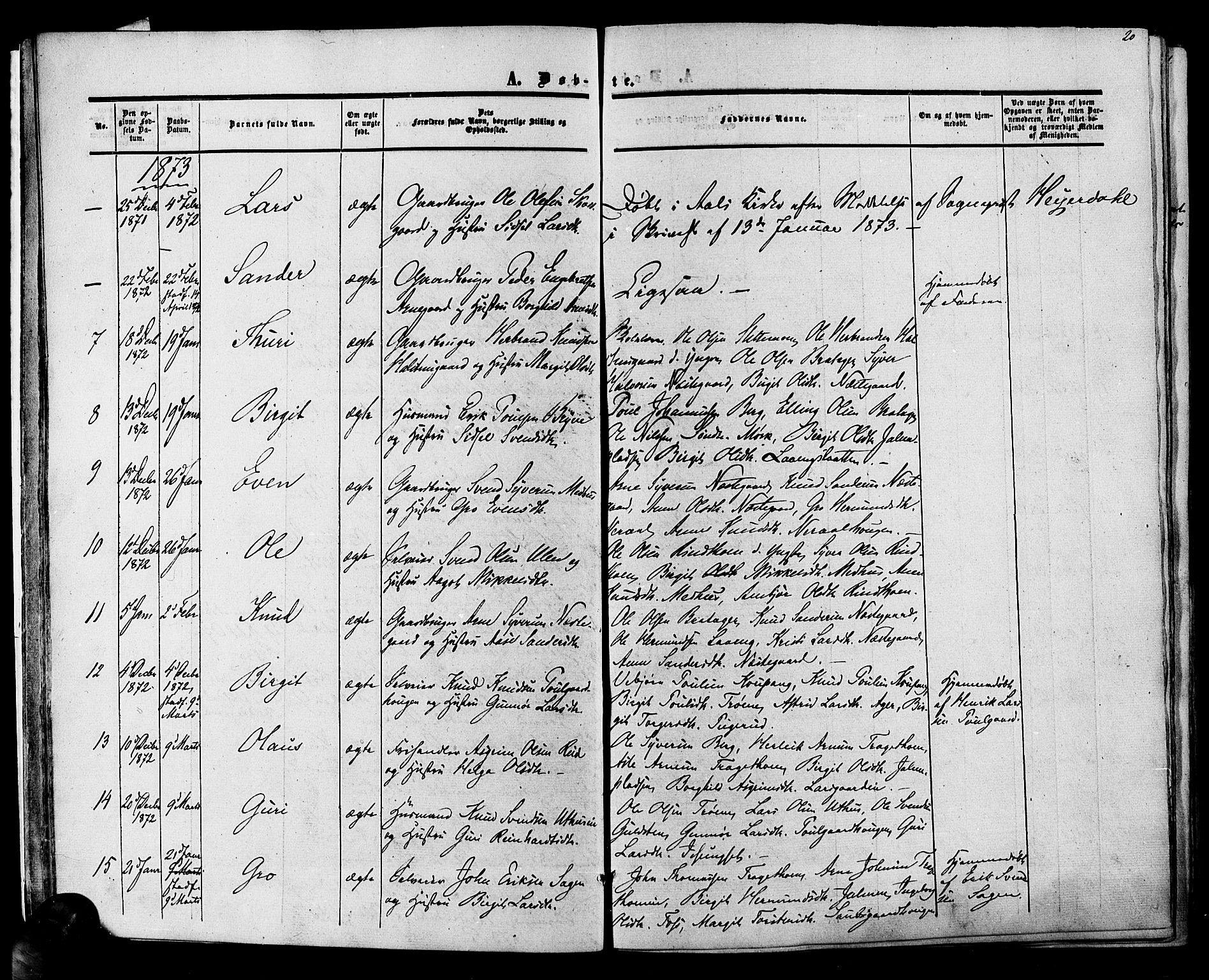 Hol kirkebøker, SAKO/A-227/F/Fa/L0002: Parish register (official) no. I 2, 1870-1886, p. 20