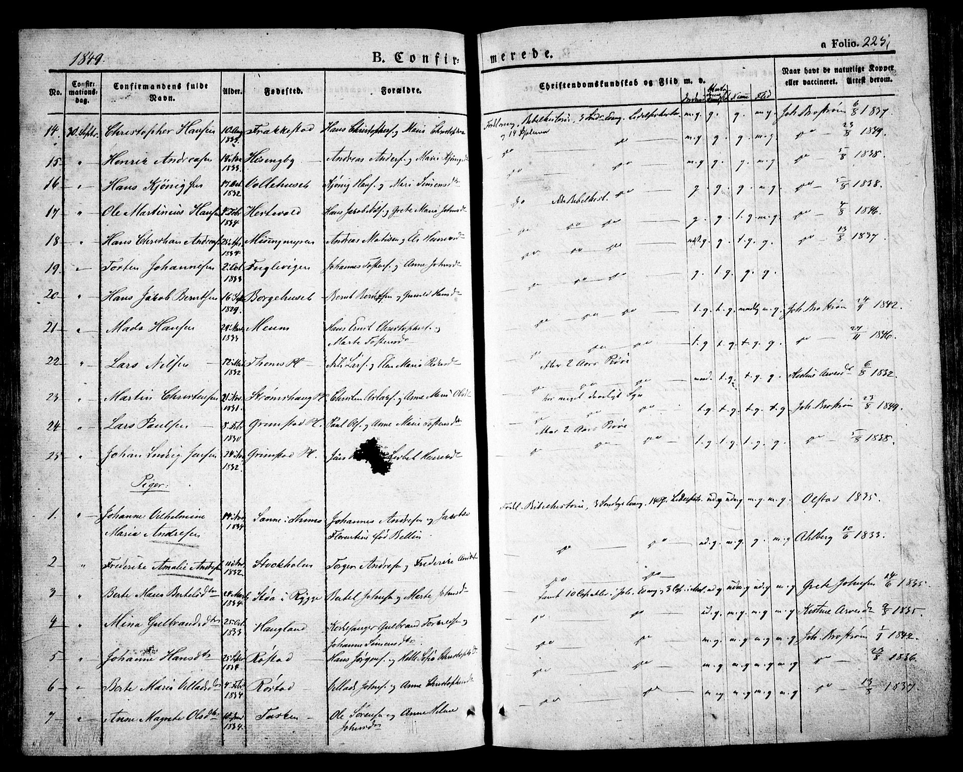 Råde prestekontor kirkebøker, SAO/A-2009/F/Fa/L0005: Parish register (official) no. 5, 1830-1853, p. 225