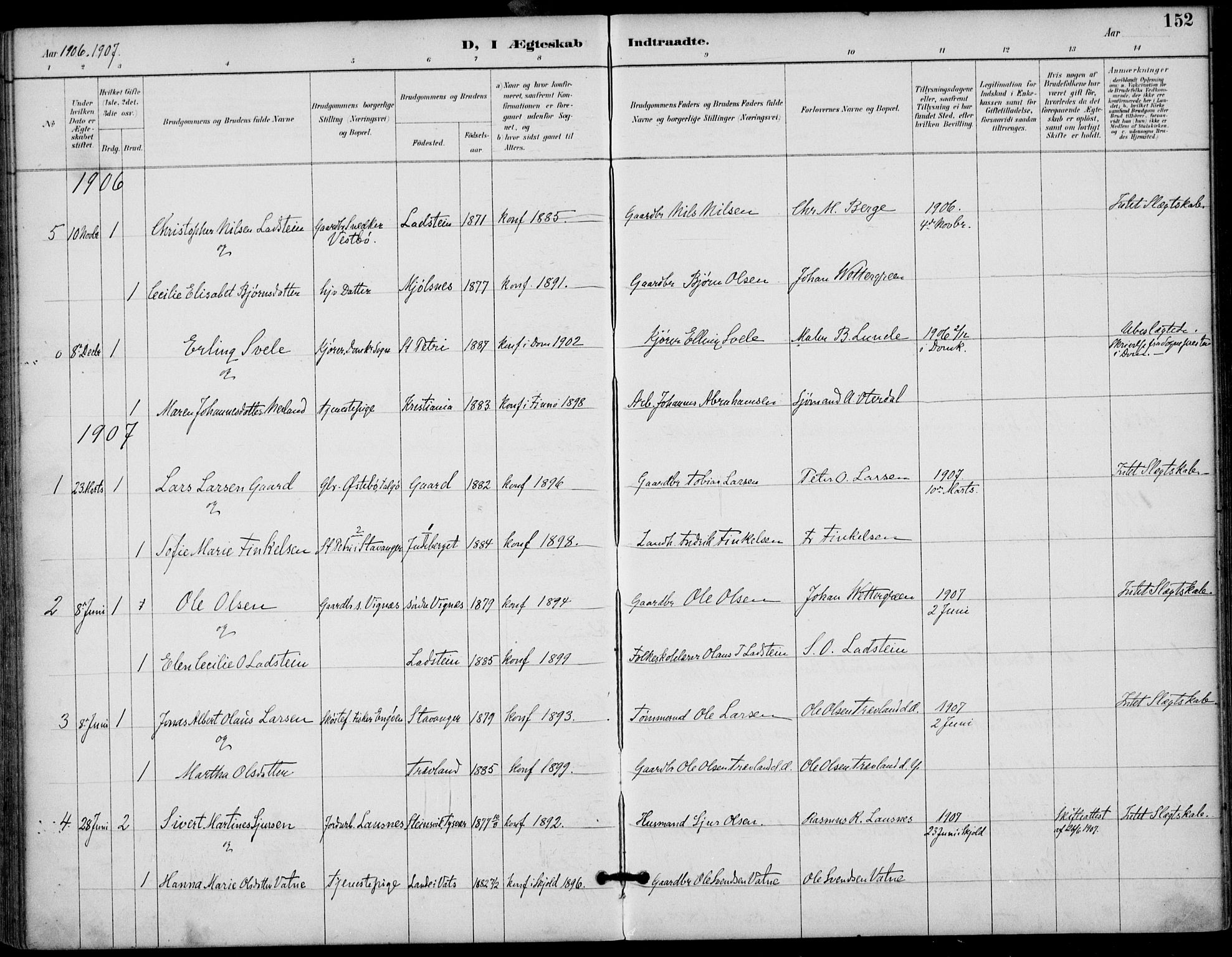 Finnøy sokneprestkontor, AV/SAST-A-101825/H/Ha/Haa/L0011: Parish register (official) no. A 11, 1891-1910, p. 152