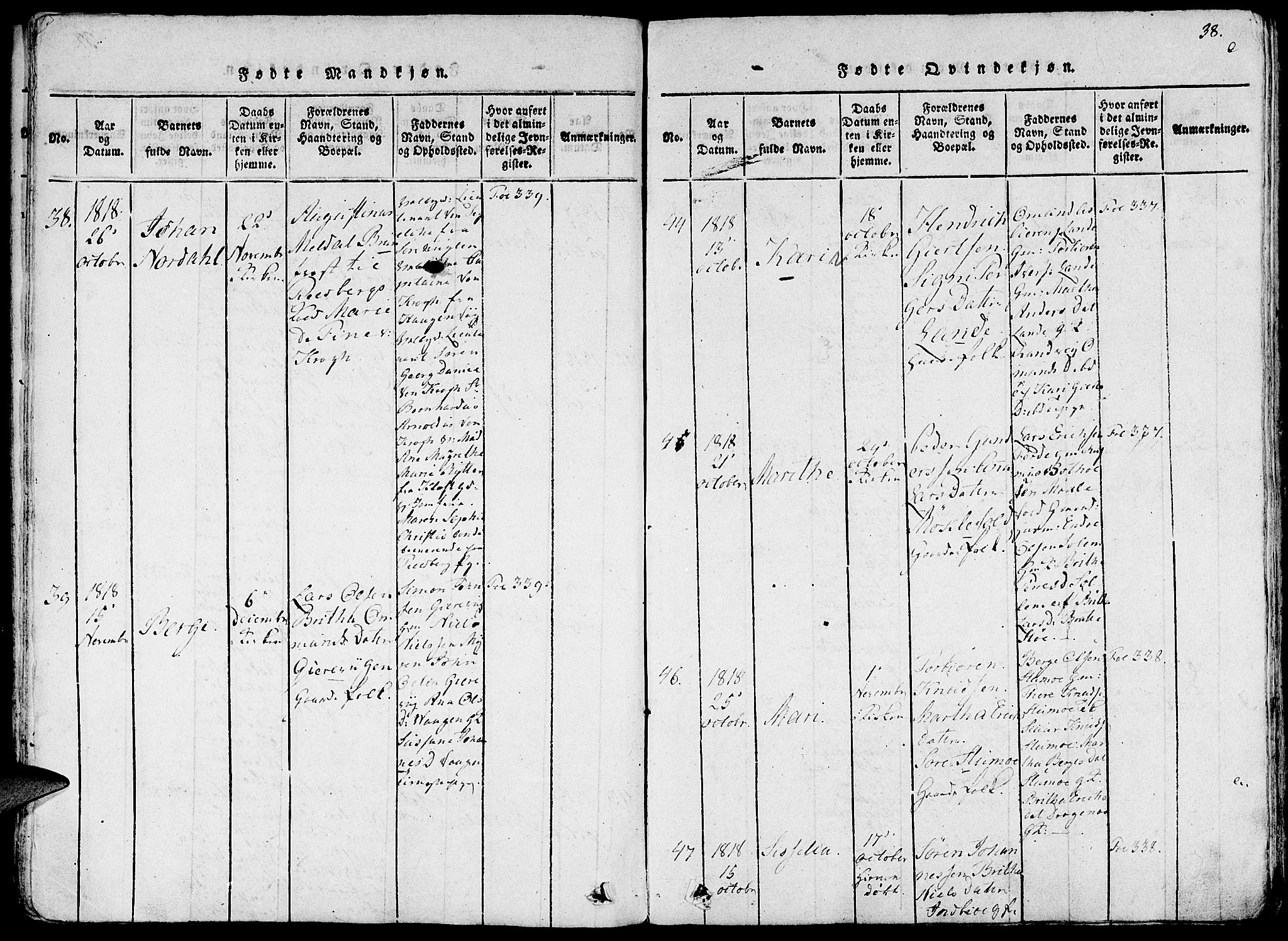 Fjelberg sokneprestembete, AV/SAB-A-75201/H/Haa: Parish register (official) no. A 4, 1816-1822, p. 38