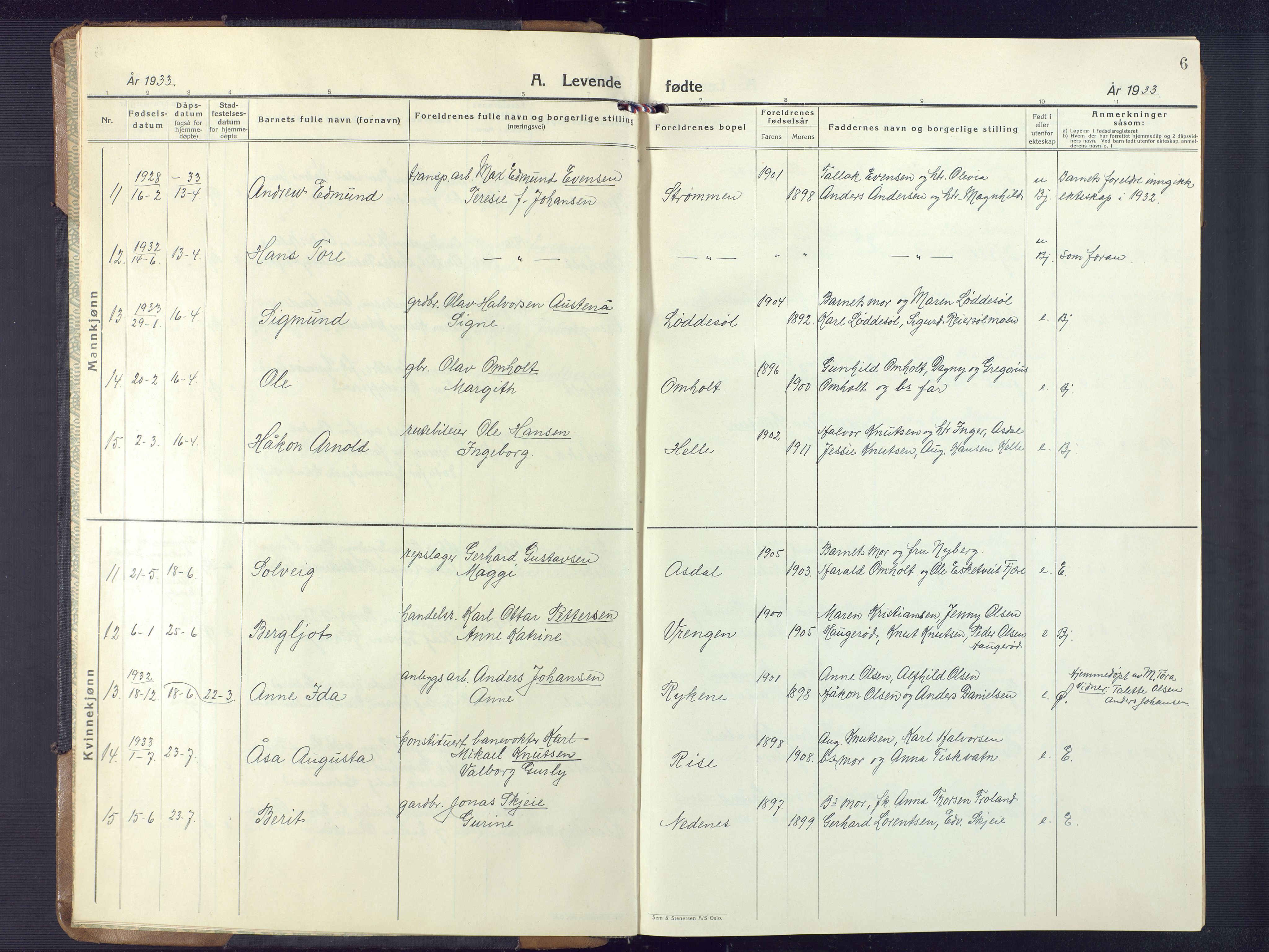 Øyestad sokneprestkontor, SAK/1111-0049/F/Fb/L0013: Parish register (copy) no. B 13, 1933-1945, p. 6