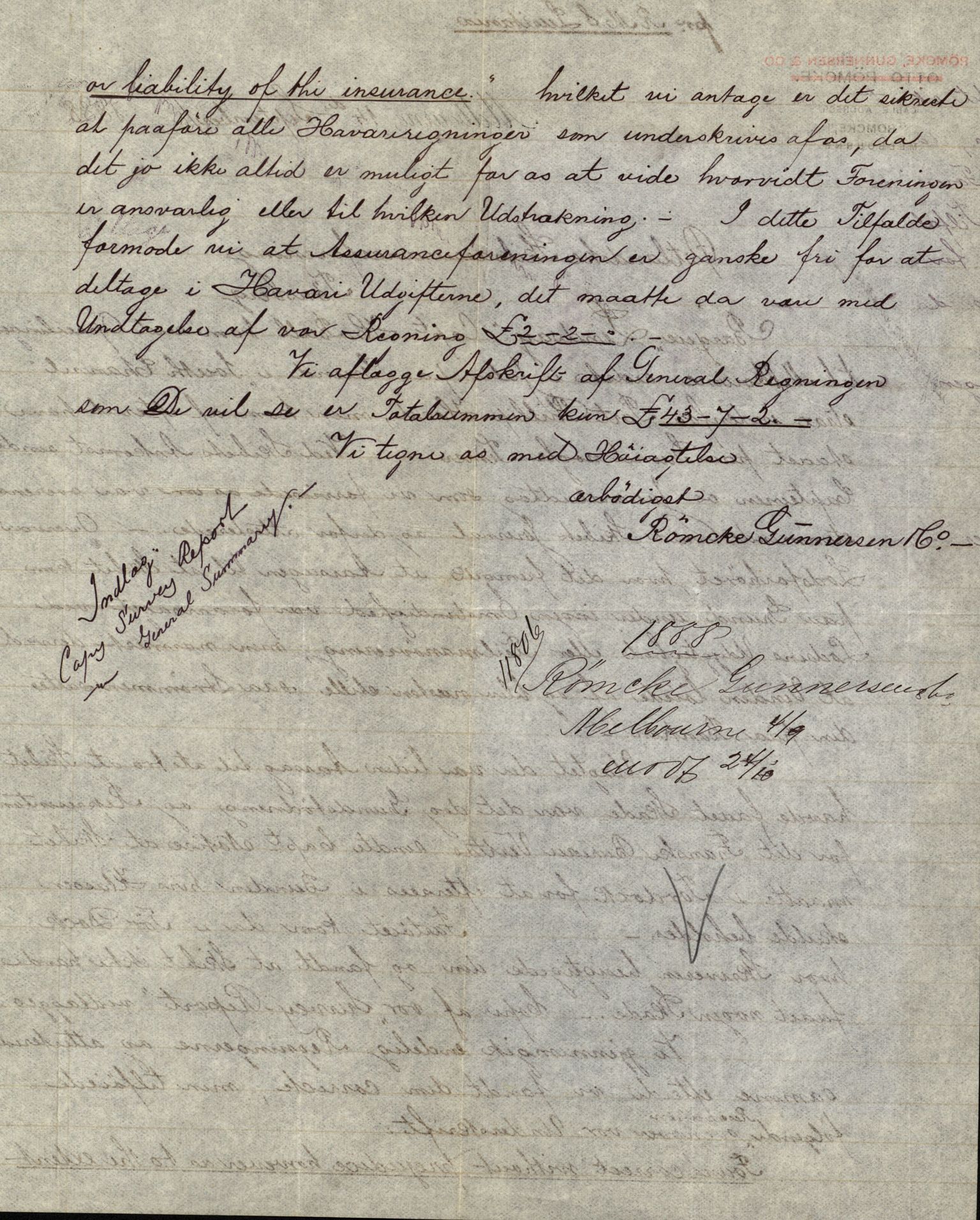 Pa 63 - Østlandske skibsassuranceforening, VEMU/A-1079/G/Ga/L0021/0006: Havaridokumenter / Gøthe, Granit, Granen, Harmonie, Lindsay, 1888, p. 115