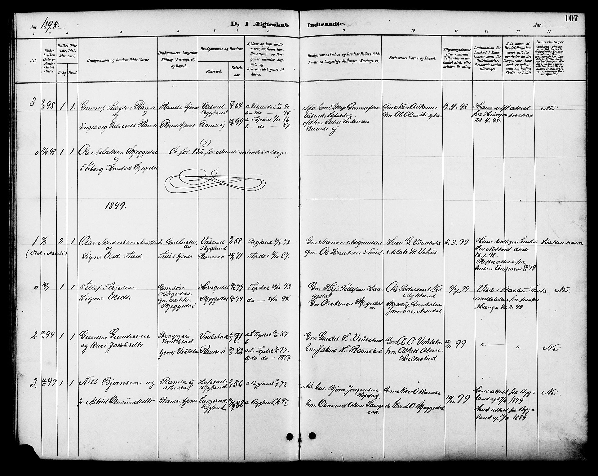Åmli sokneprestkontor, SAK/1111-0050/F/Fb/Fbb/L0002: Parish register (copy) no. B 2, 1890-1905, p. 107