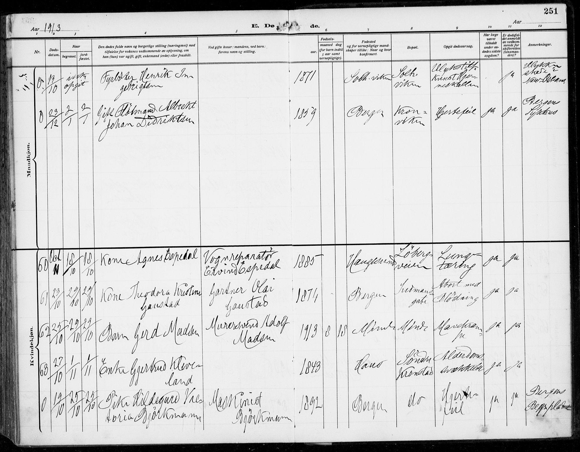 Årstad Sokneprestembete, AV/SAB-A-79301/H/Haa/L0009: Parish register (official) no. C 1, 1902-1918, p. 251