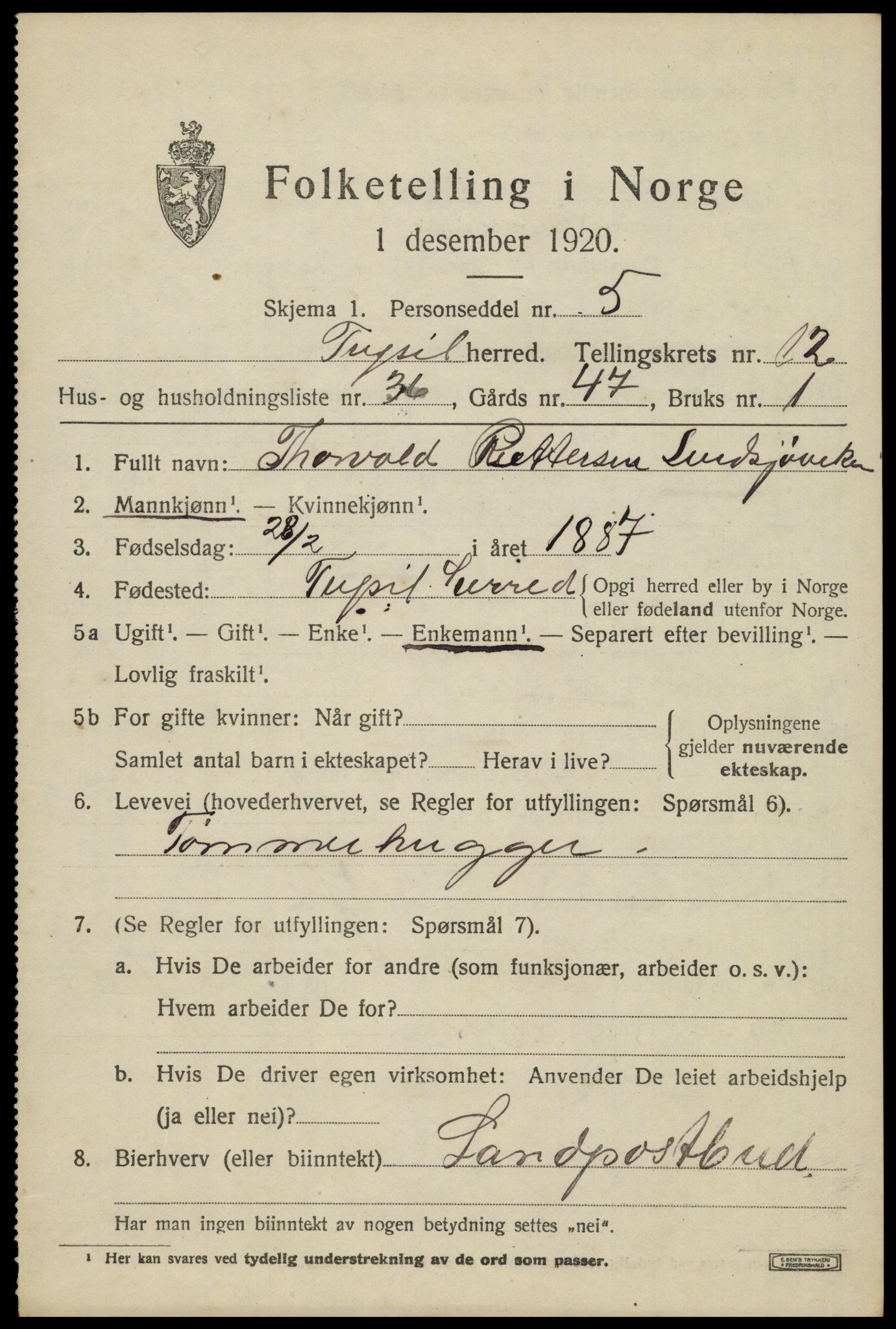 SAH, 1920 census for Trysil, 1920, p. 7595