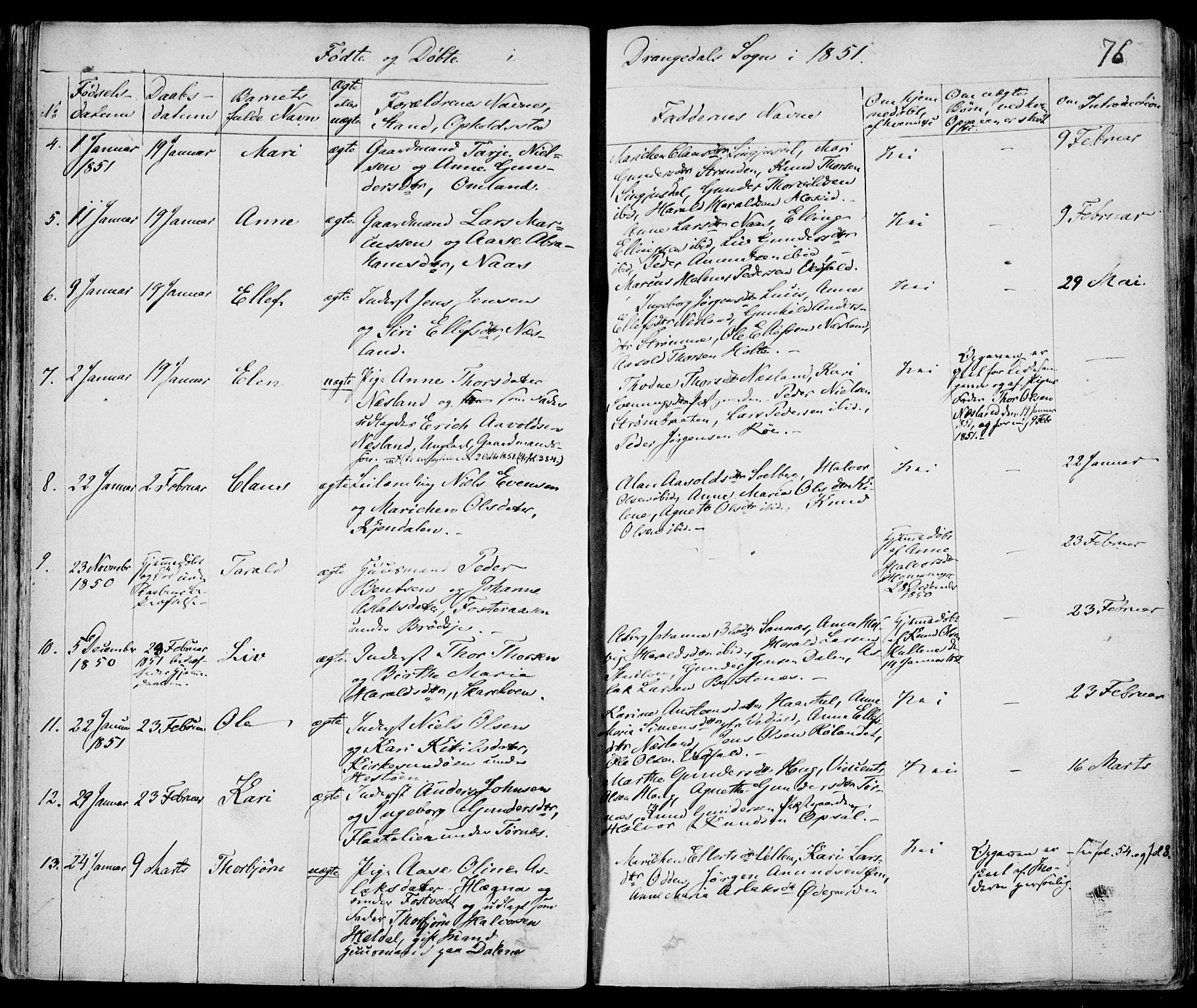 Drangedal kirkebøker, SAKO/A-258/F/Fa/L0007a: Parish register (official) no. 7a, 1837-1856, p. 76