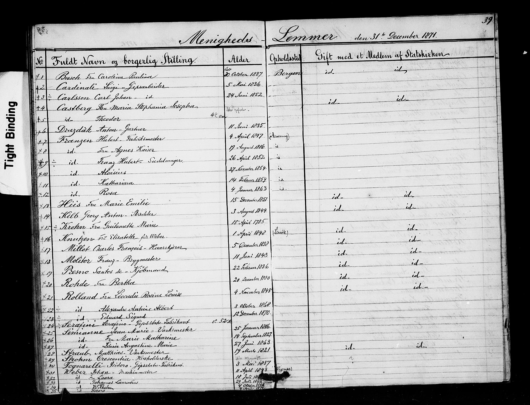 St. Pauls kirke, AV/SAB-SAB/DA-012/F: Dissenter register no. L0001, 1858-1878, p. 39