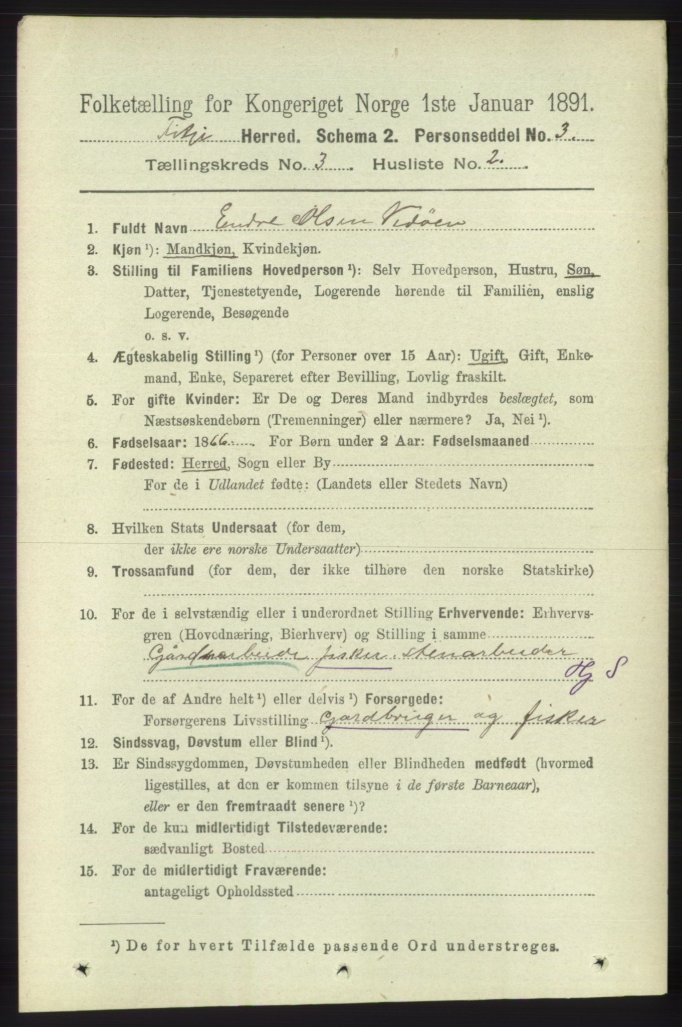 RA, 1891 census for 1222 Fitjar, 1891, p. 1021