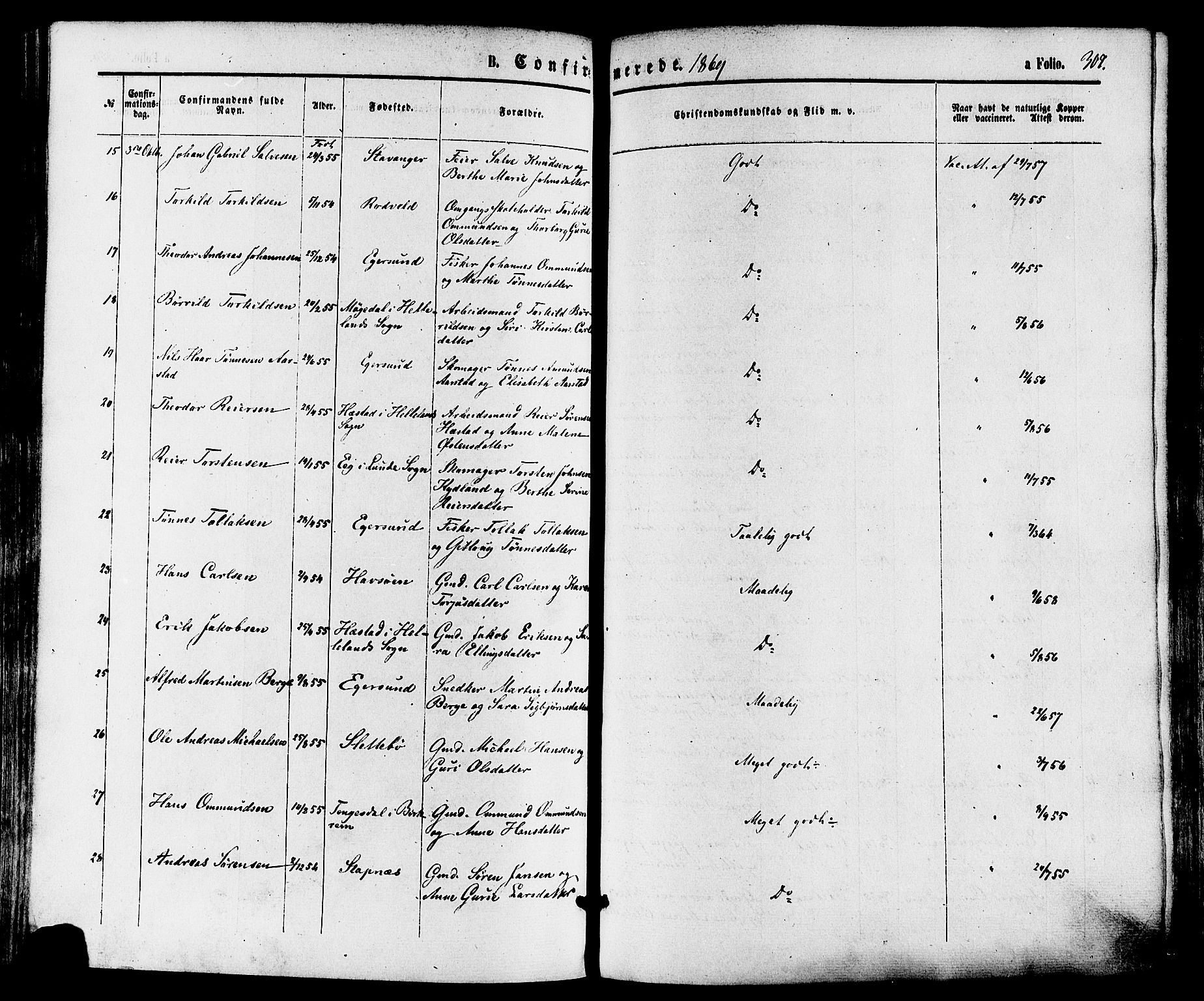 Eigersund sokneprestkontor, AV/SAST-A-101807/S08/L0014: Parish register (official) no. A 13, 1866-1878, p. 307