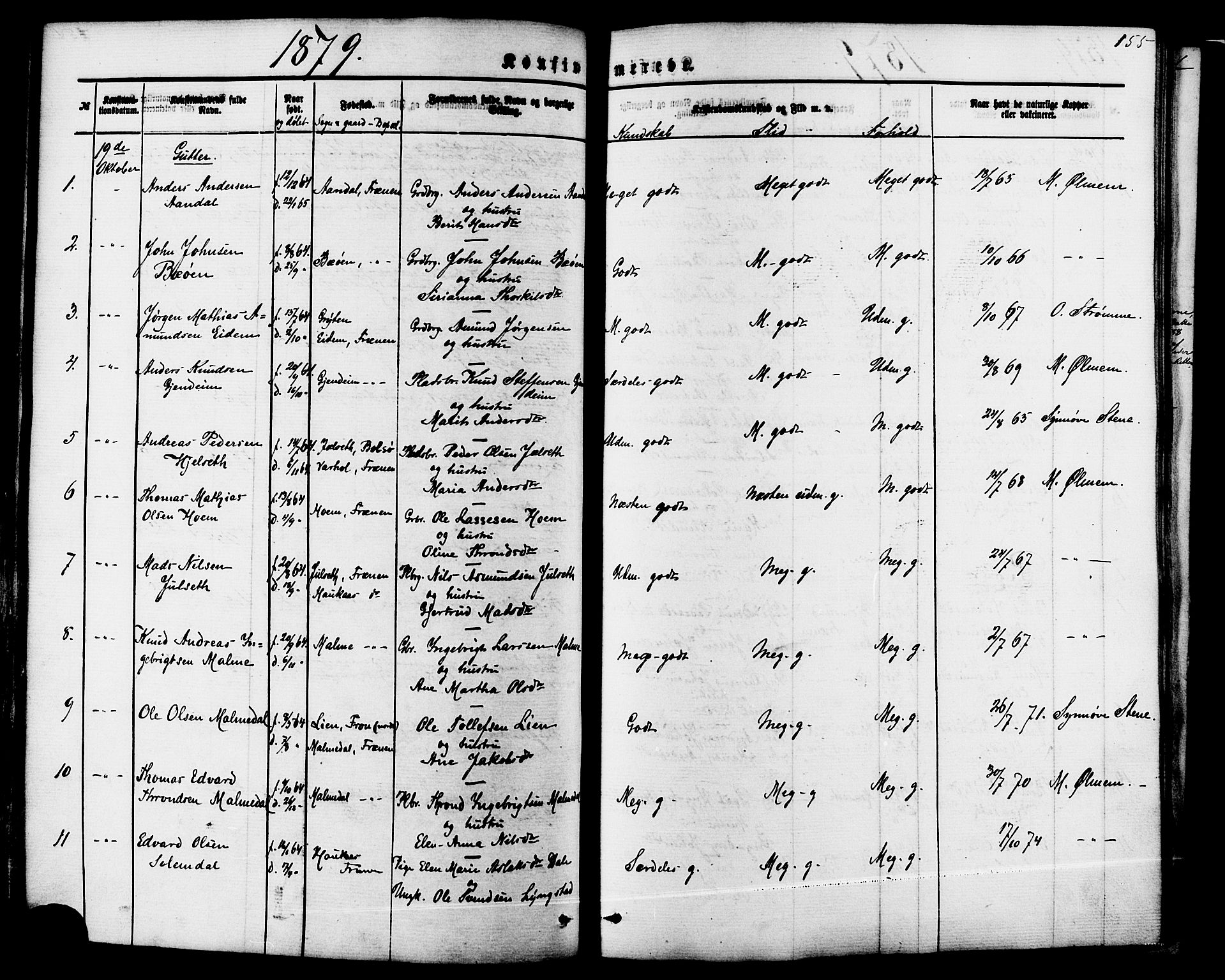 Ministerialprotokoller, klokkerbøker og fødselsregistre - Møre og Romsdal, SAT/A-1454/565/L0749: Parish register (official) no. 565A03, 1871-1886, p. 155